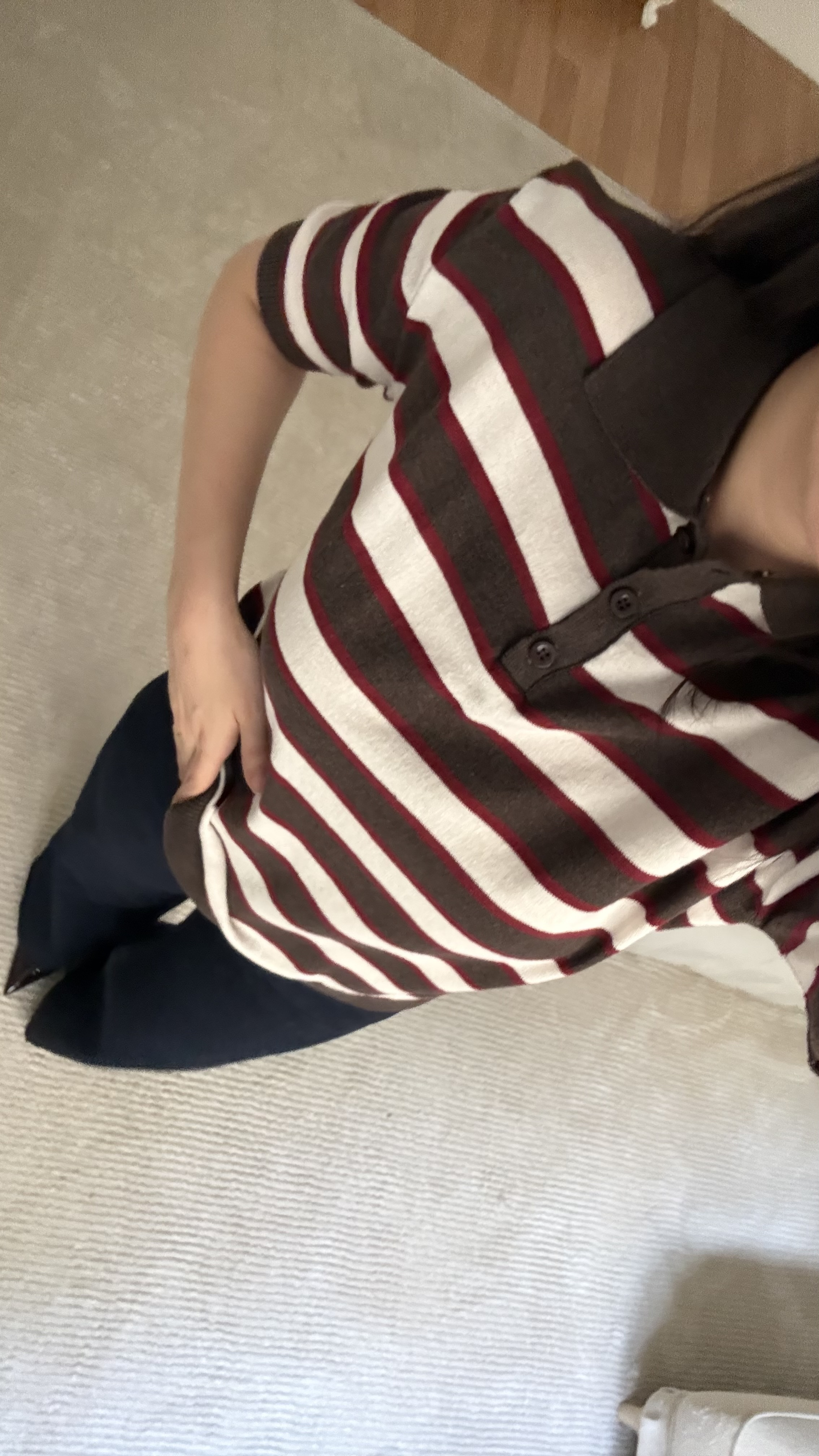 Mad Acı Kahve Kırmızı Polo Yaka Çizgili Kısa Kol Triko