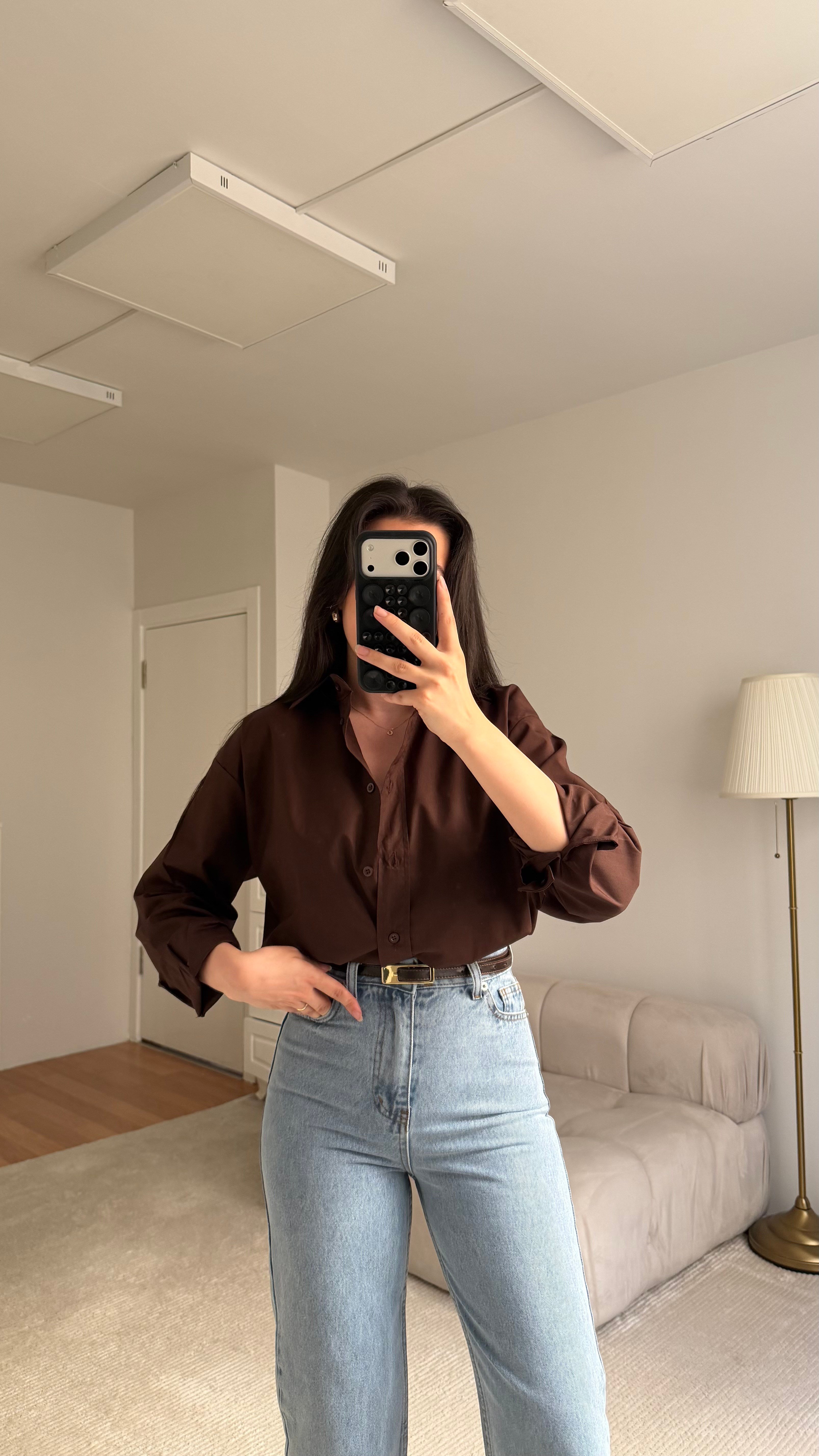 Mad Acı Kahve Oversize Keten Gömlek