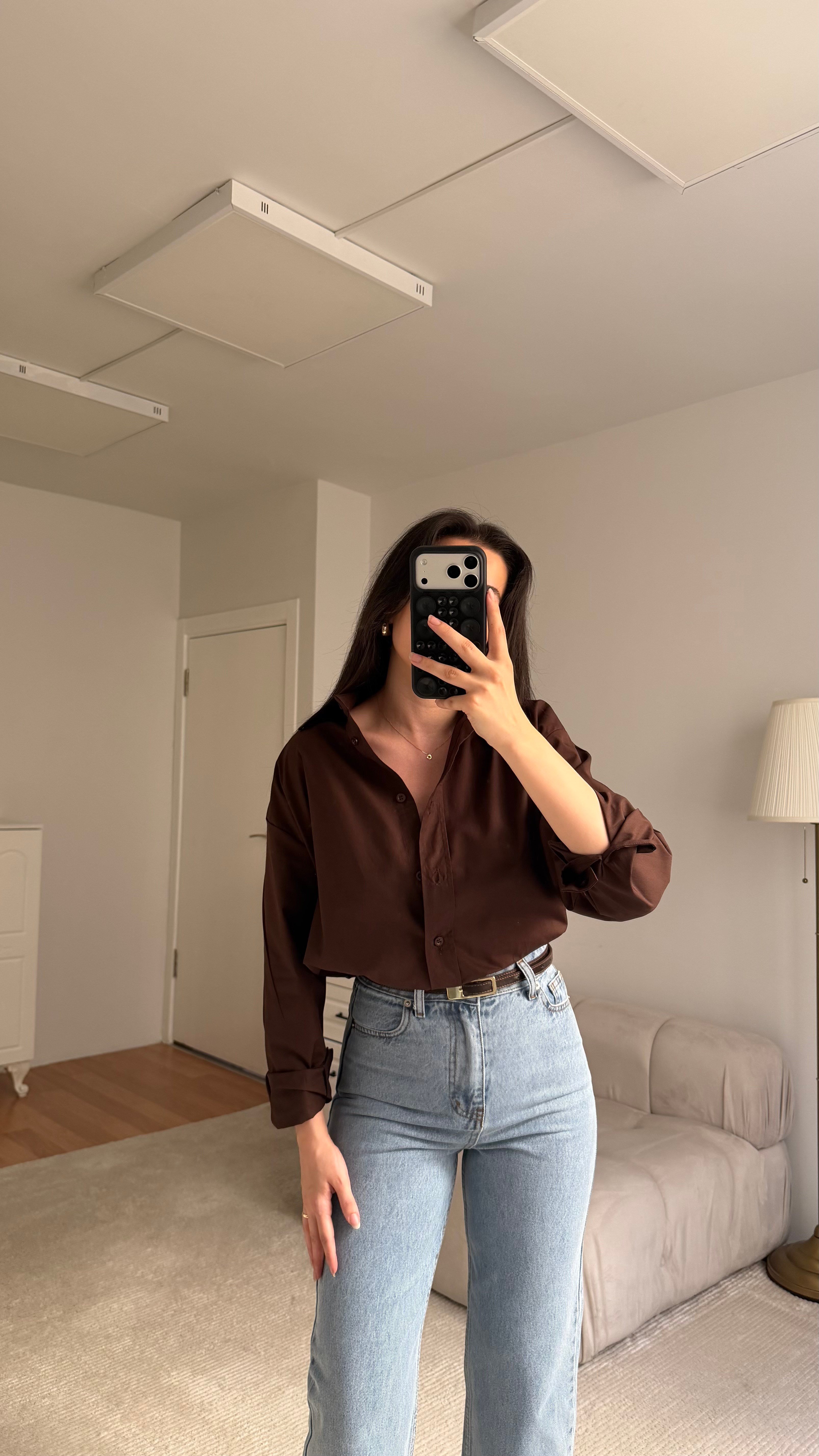 Mad Acı Kahve Oversize Keten Gömlek