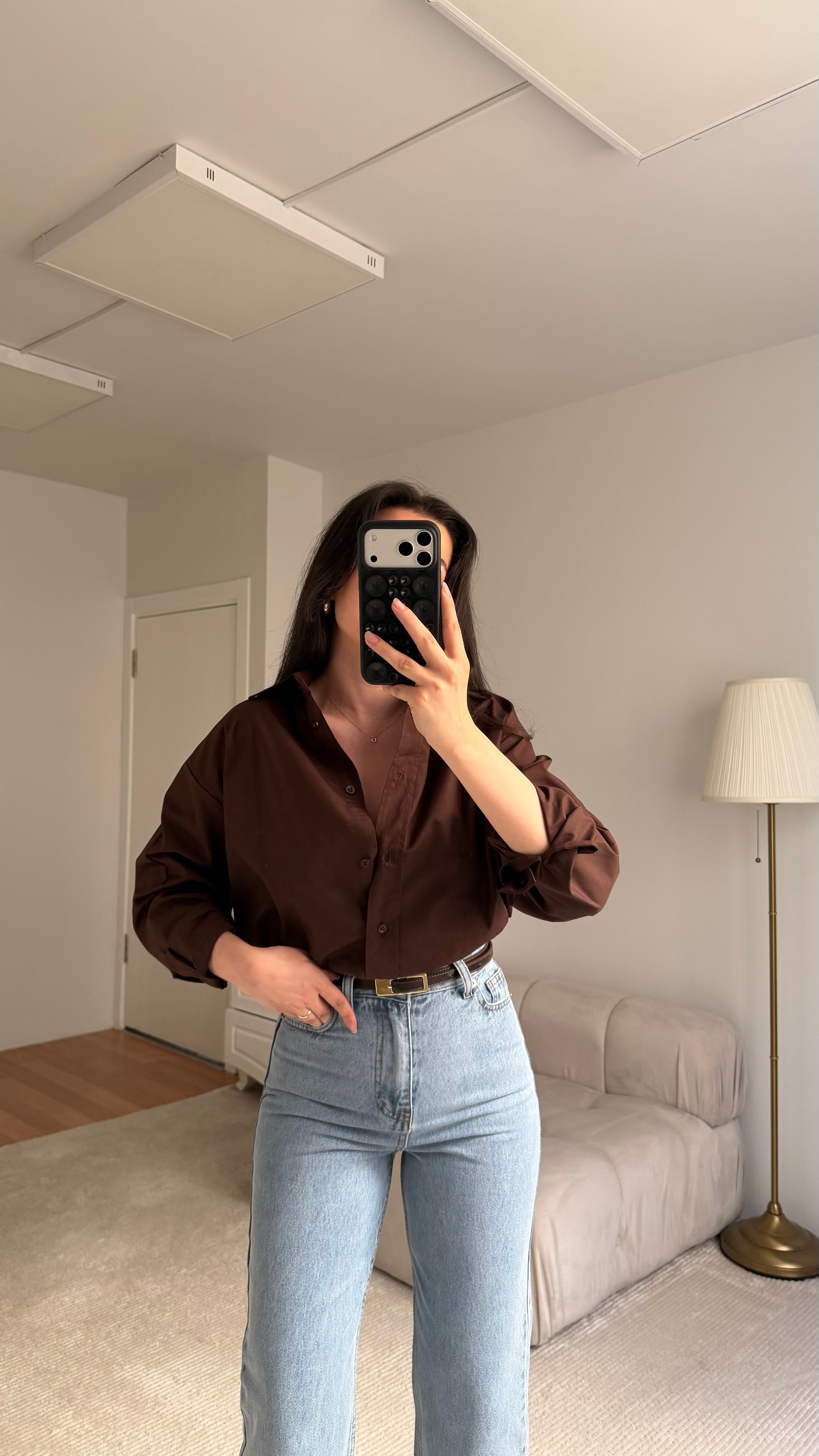 Mad Acı Kahve Oversize Keten Gömlek