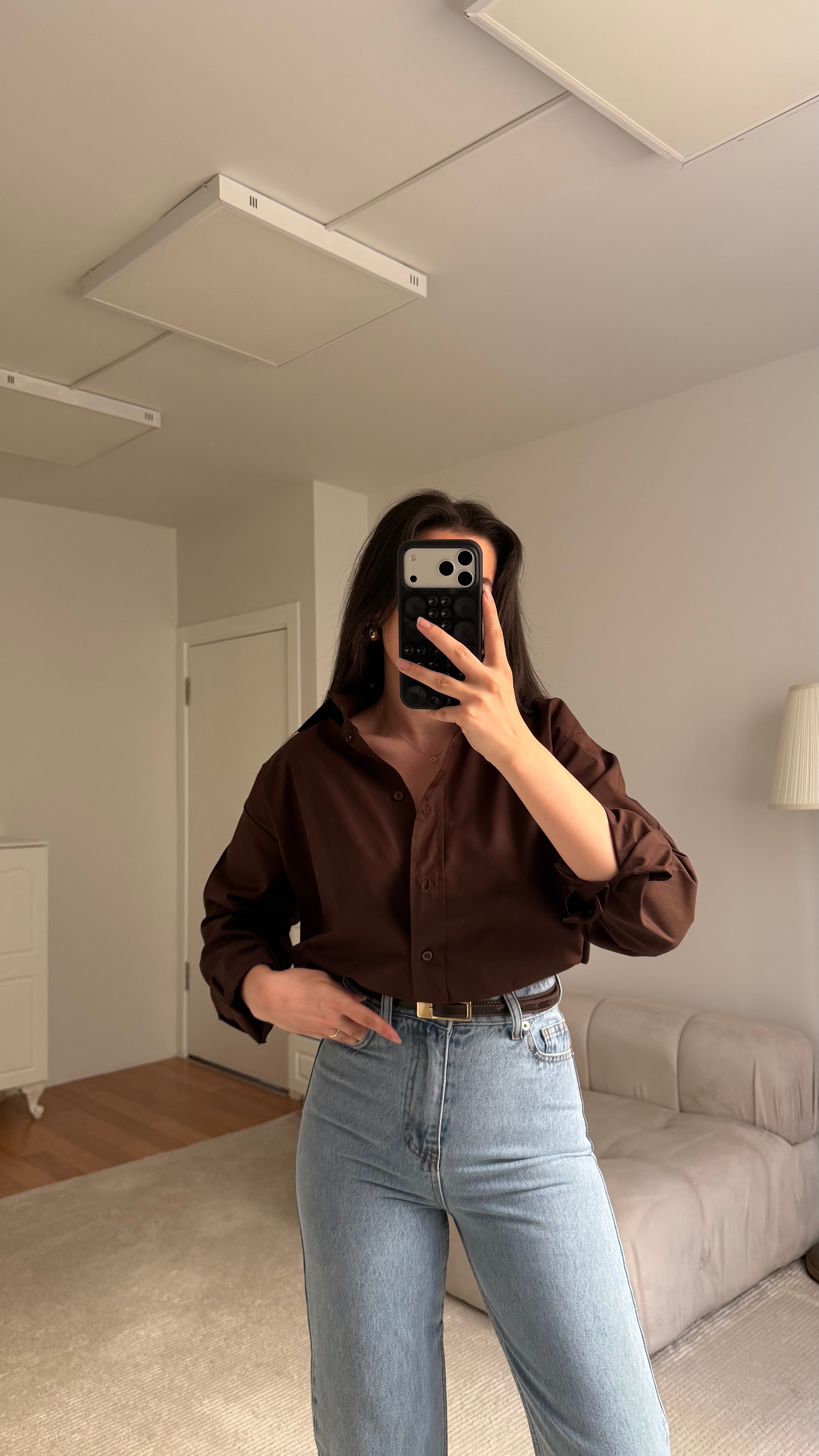 Mad Acı Kahve Oversize Keten Gömlek