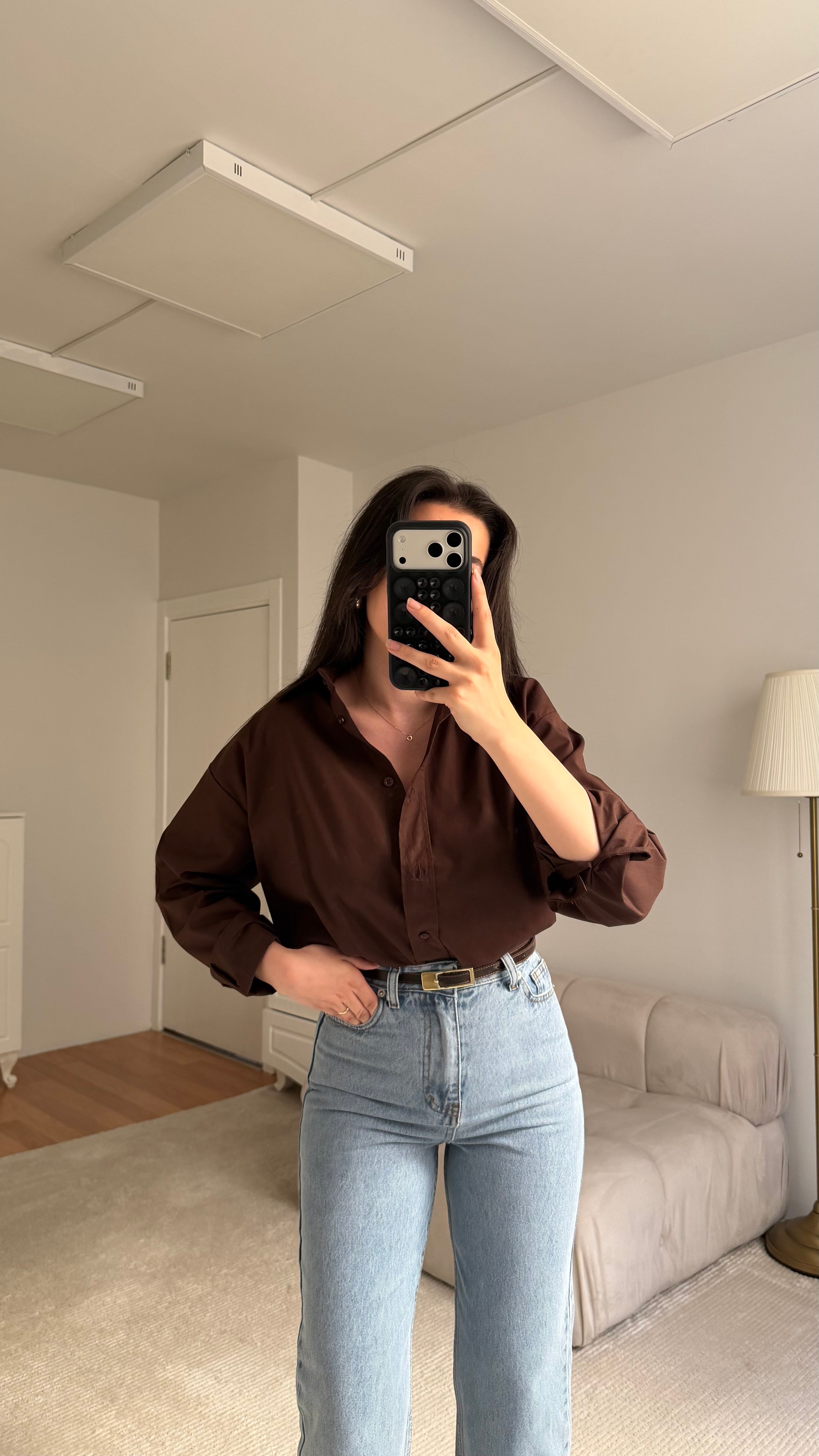 Mad Acı Kahve Oversize Keten Gömlek