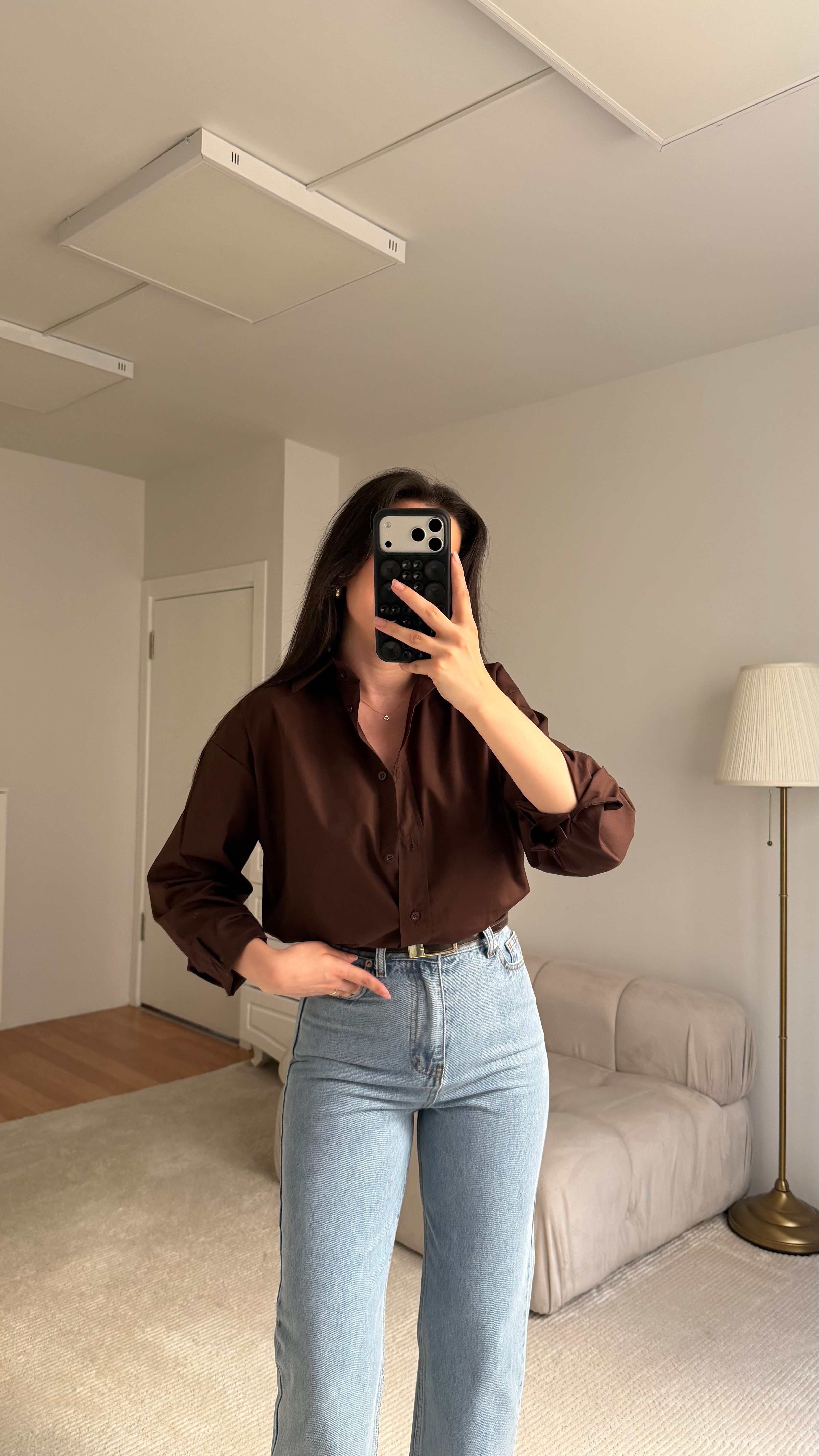 Mad Acı Kahve Oversize Keten Gömlek