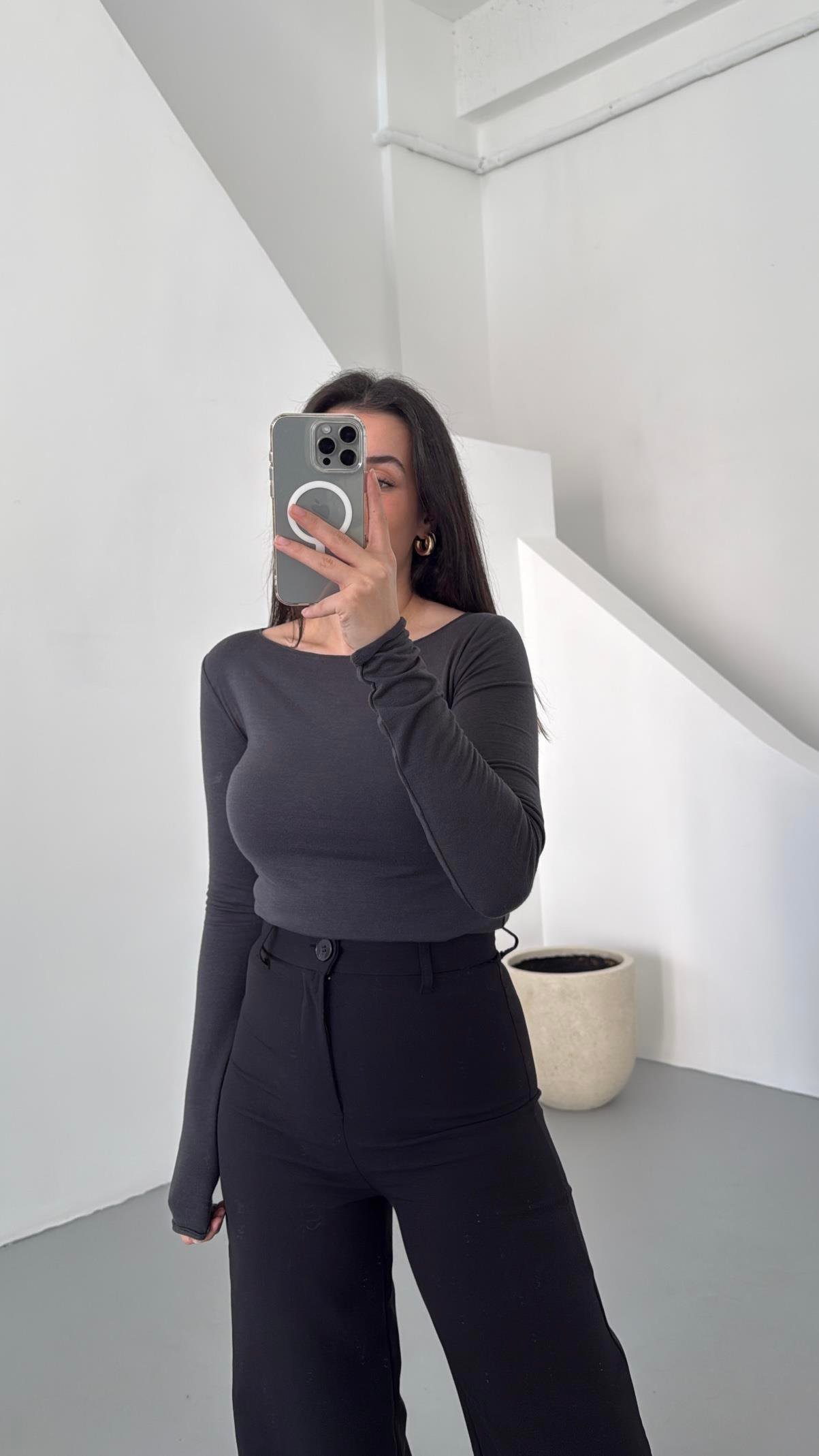 Mad Antrasit Kaşmir Karışımlı Basıc Bluz