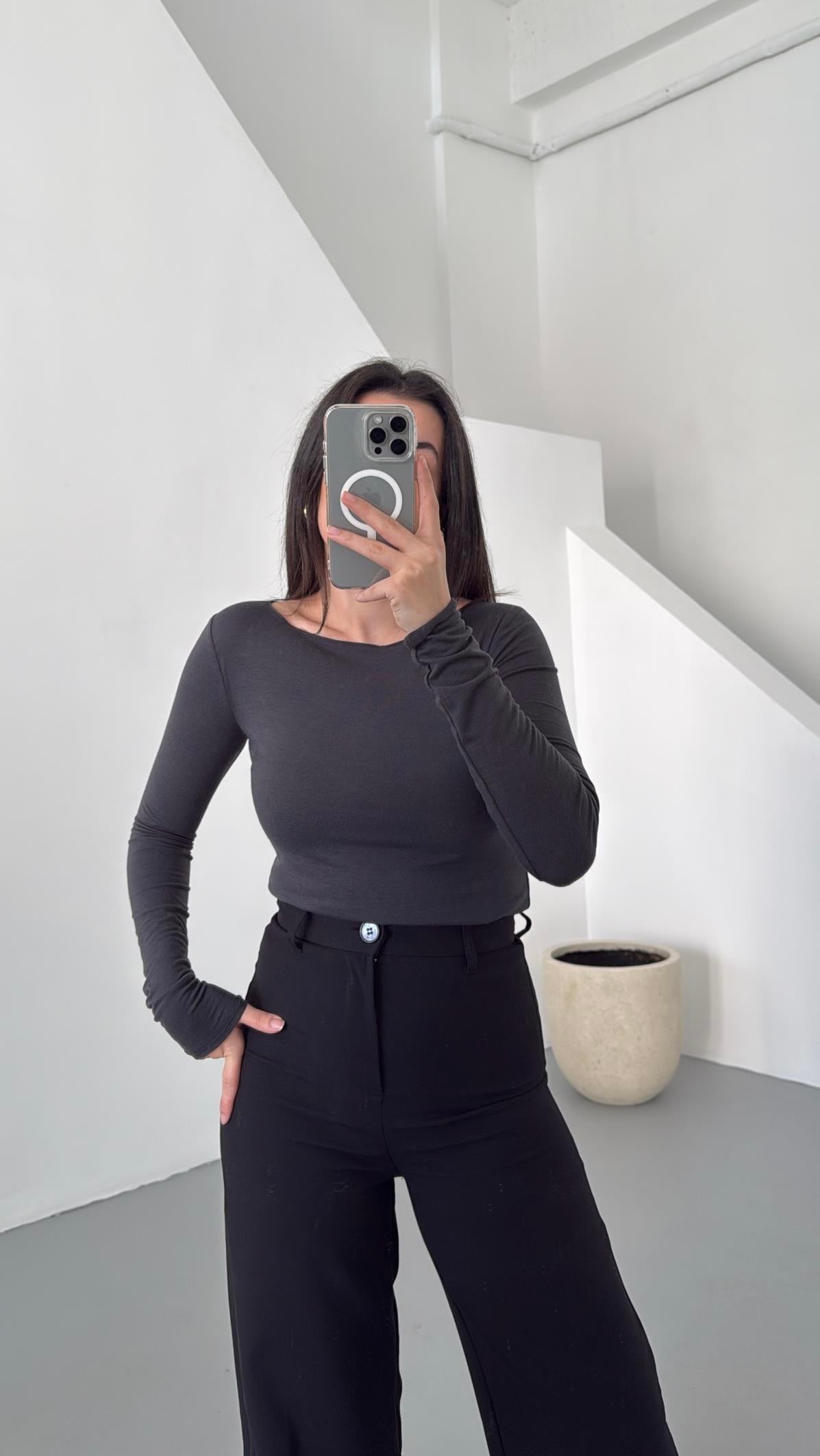 Mad Antrasit Kaşmir Karışımlı Basıc Bluz