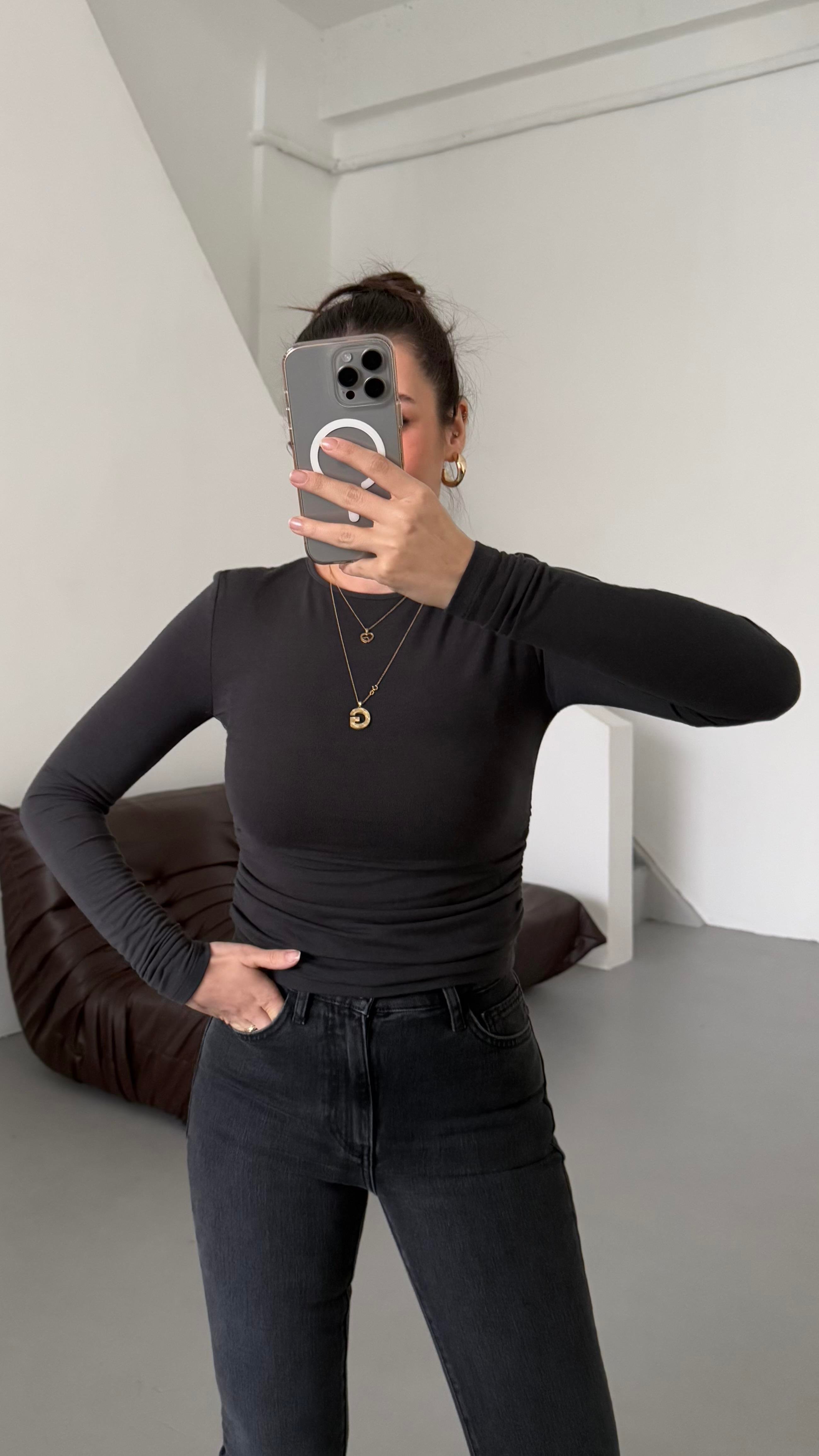 Mad Antrasit Kaşmir Karışımlı Drapeli Bluz