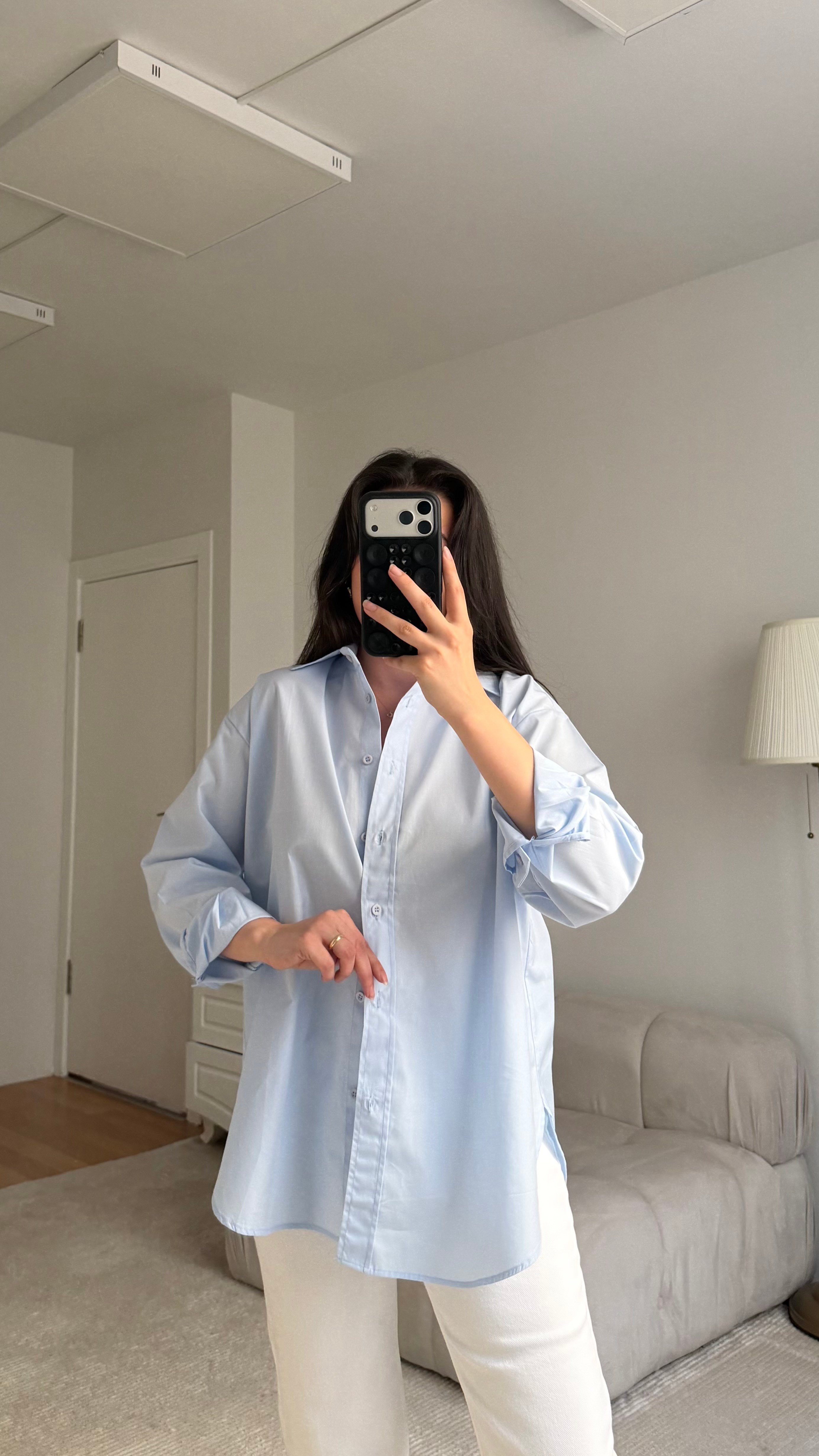 Mad Bebe Mavisi Oversize Keten Gömlek