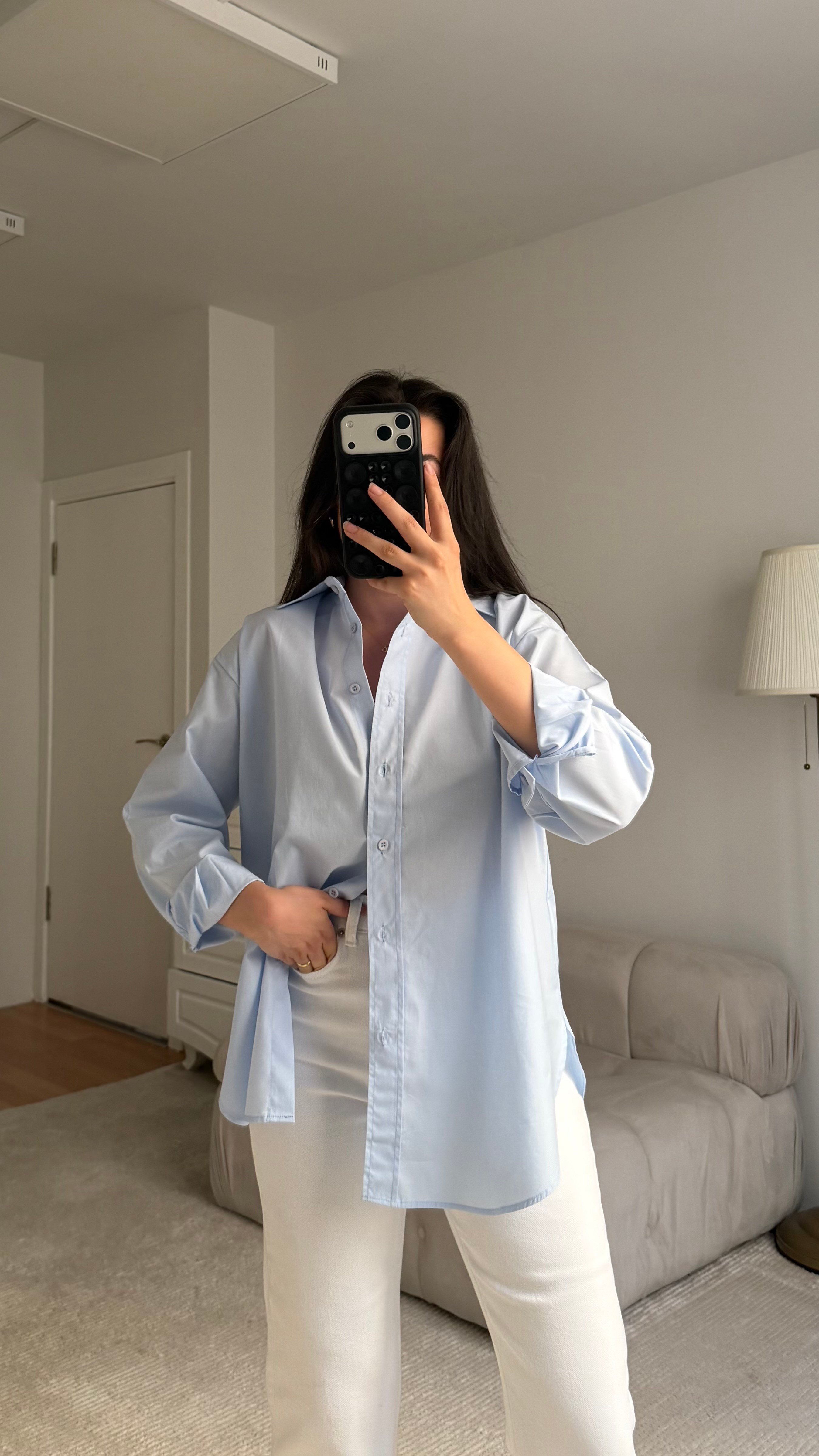 Mad Bebe Mavisi Oversize Keten Gömlek