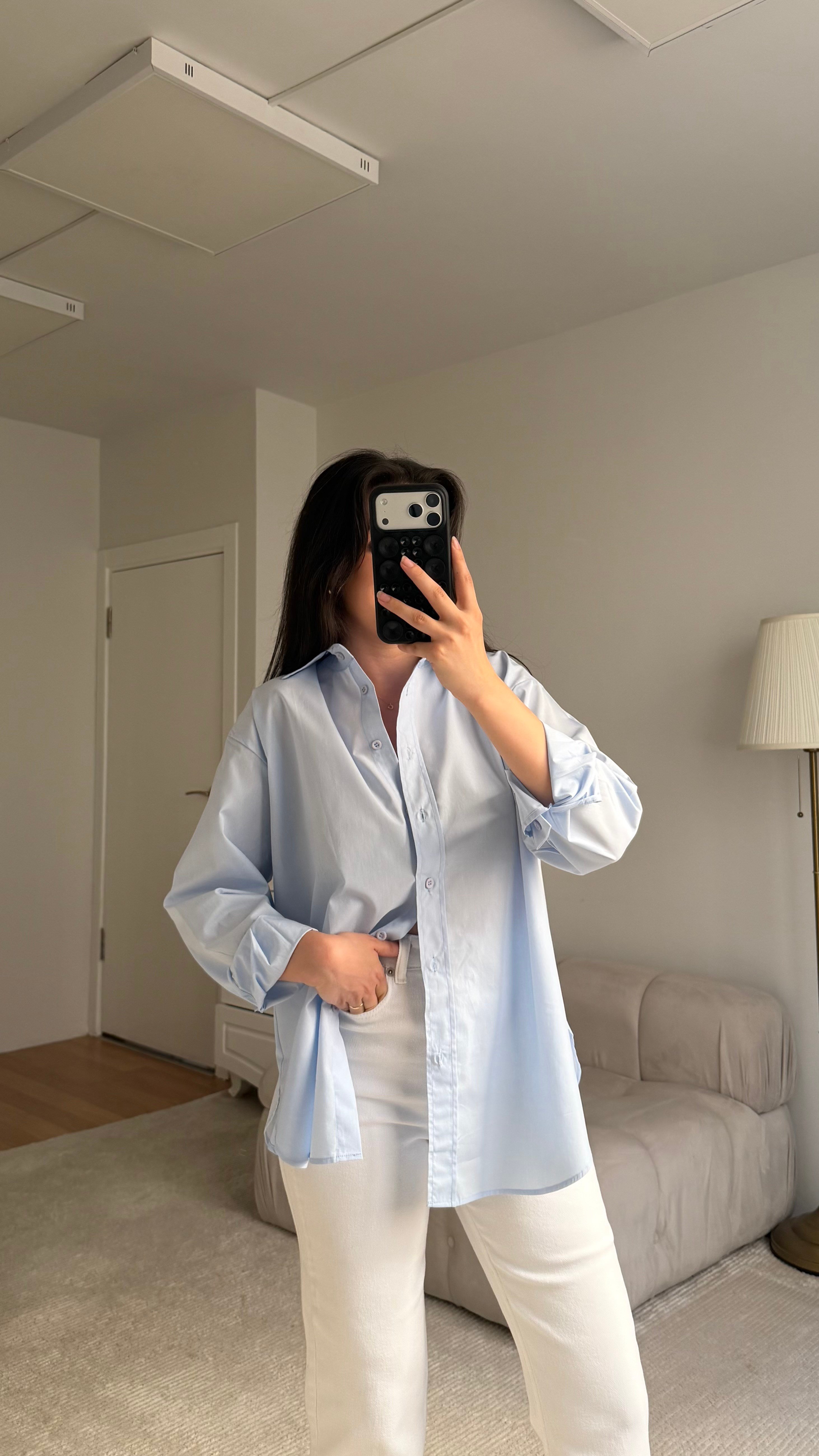 Mad Bebe Mavisi Oversize Keten Gömlek