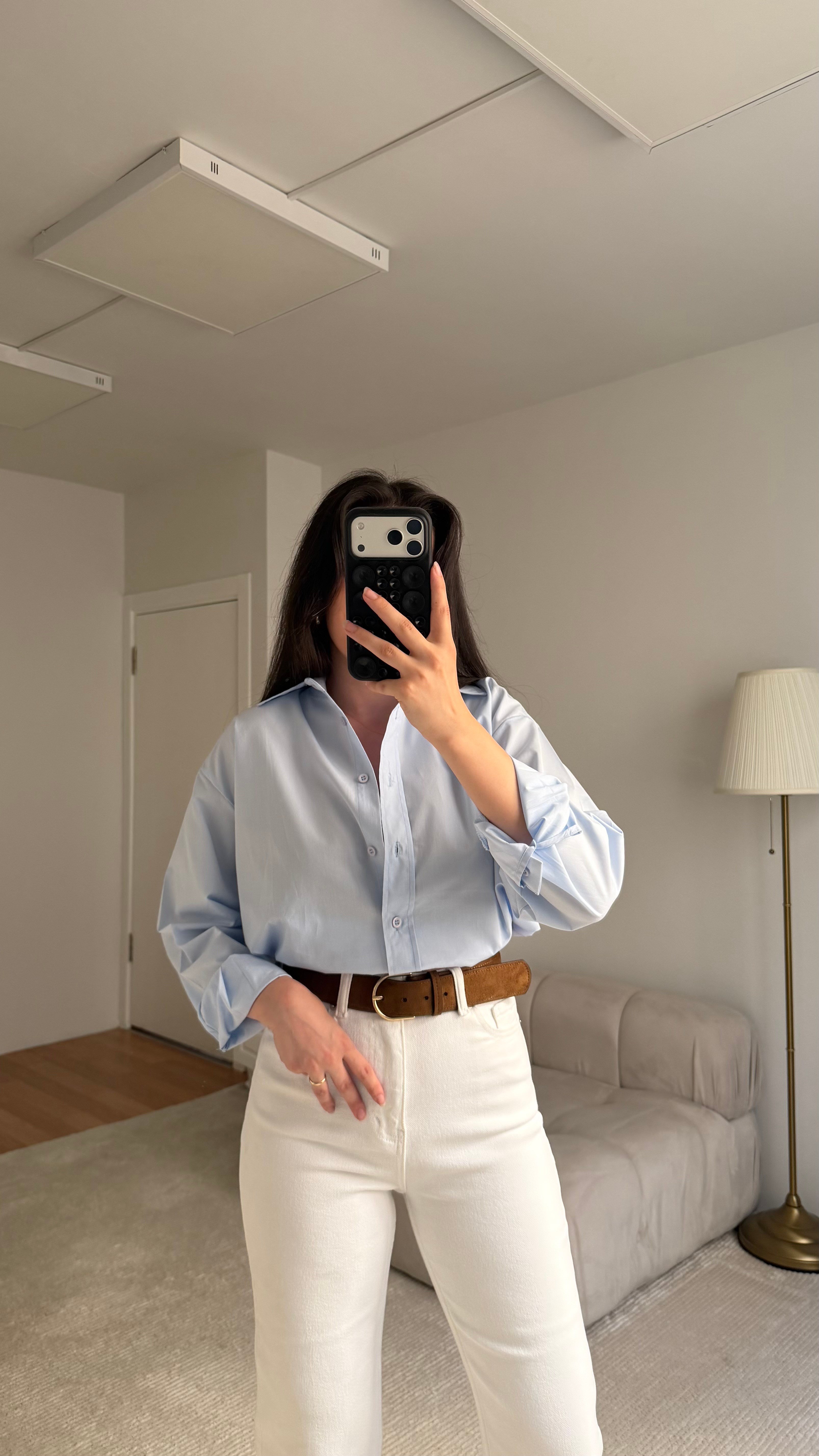Mad Bebe Mavisi Oversize Keten Gömlek