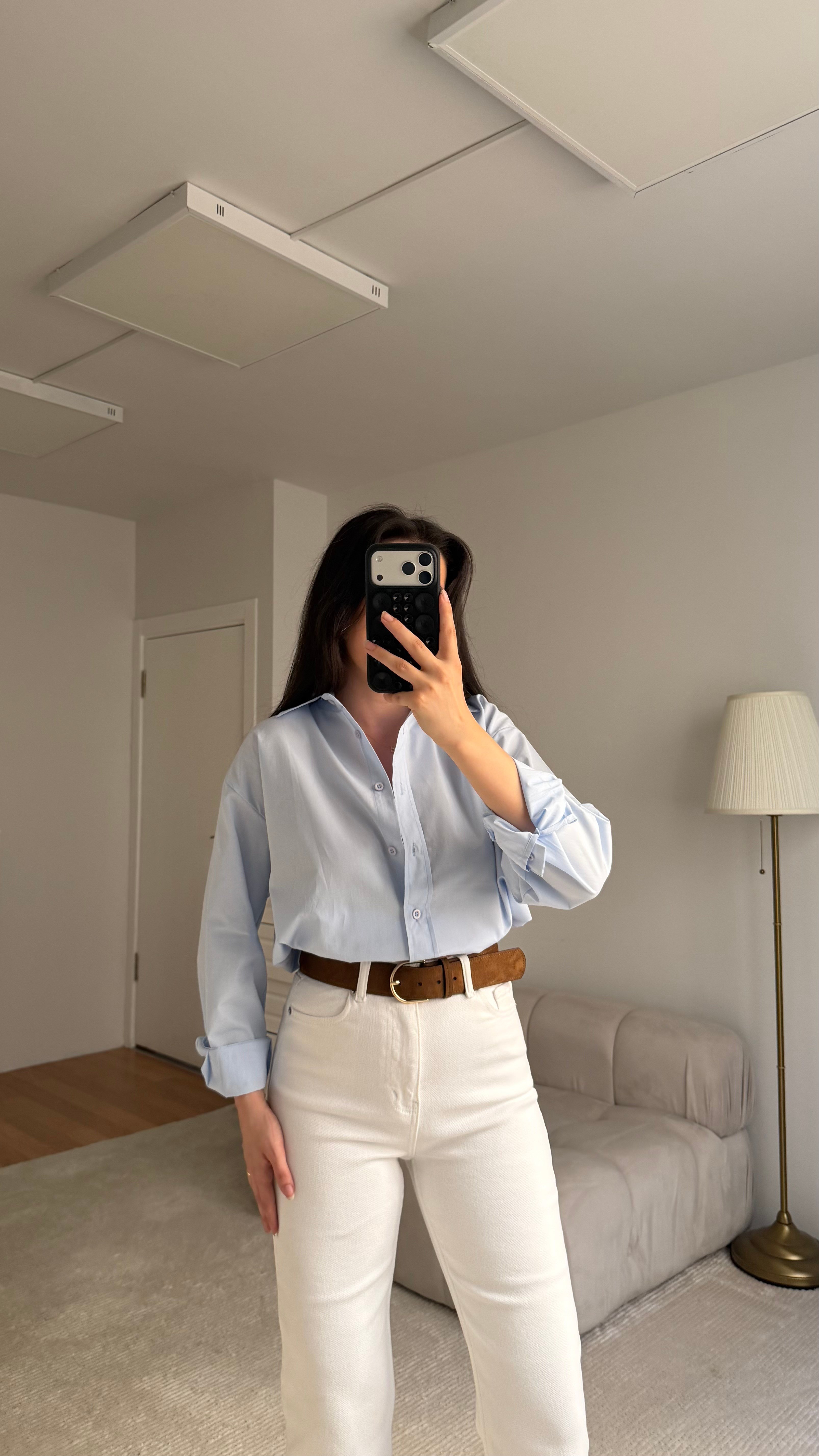 Mad Bebe Mavisi Oversize Keten Gömlek