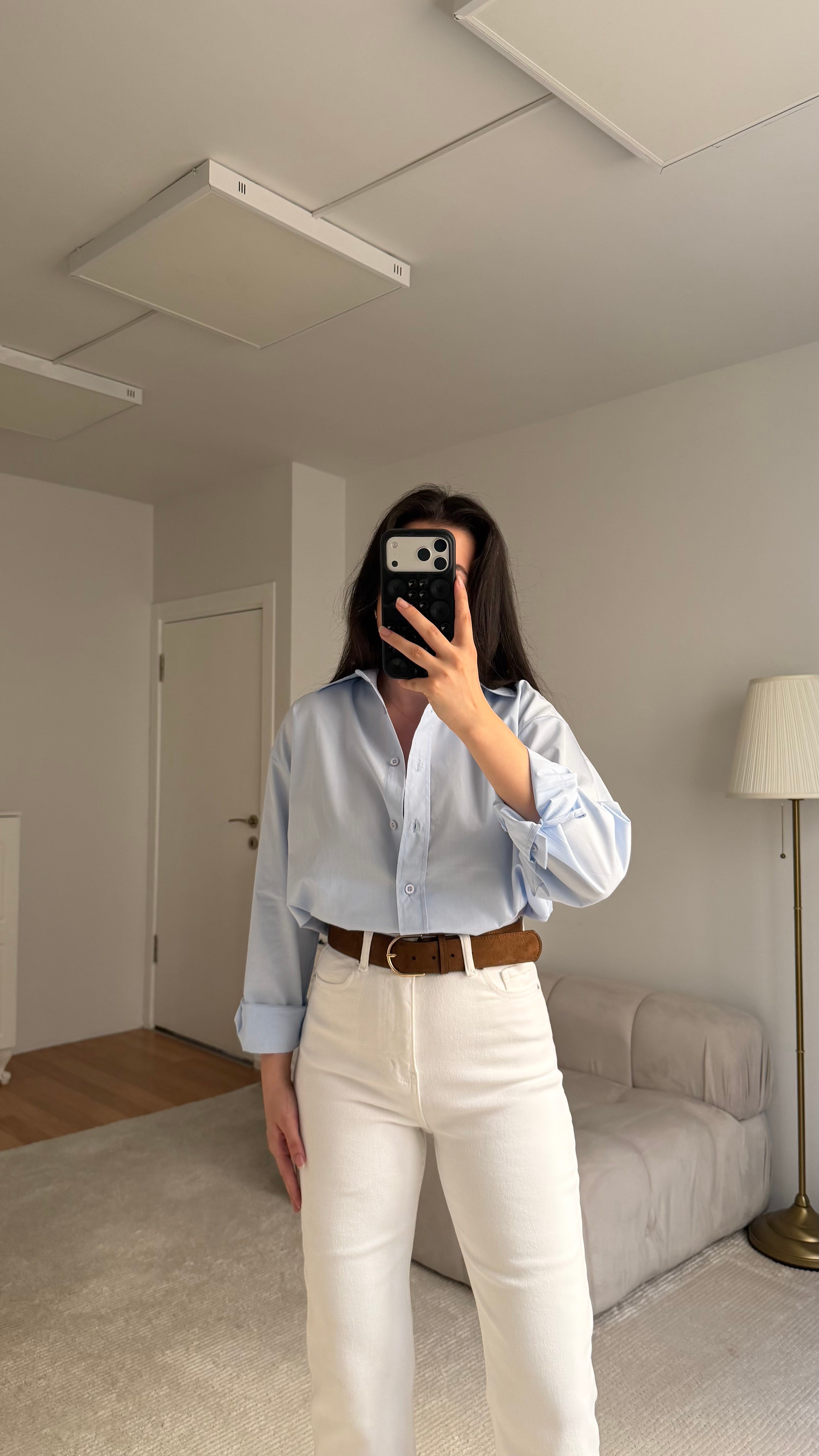 Mad Bebe Mavisi Oversize Keten Gömlek