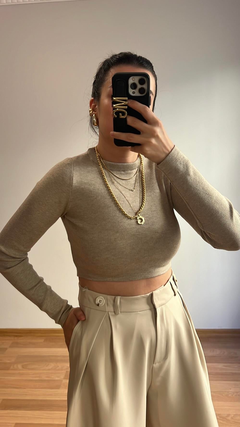 MAD BEJ SIK ÖRME CROP TRİKO