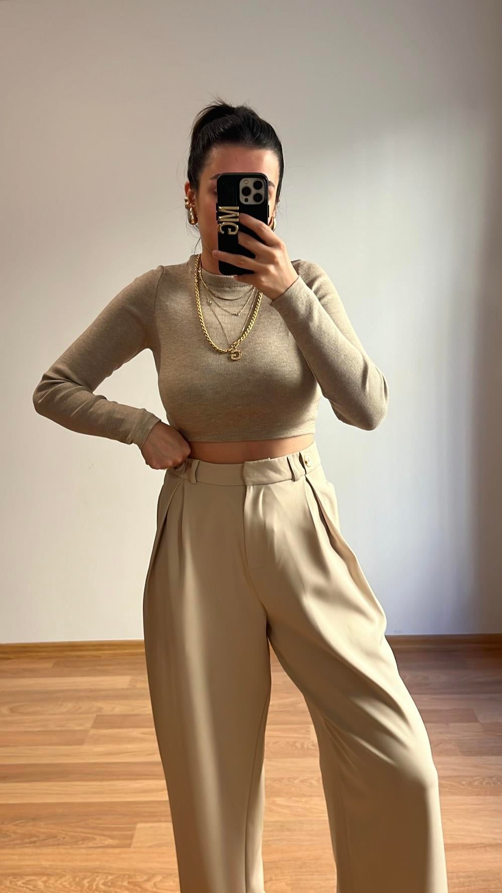 MAD BEJ SIK ÖRME CROP TRİKO