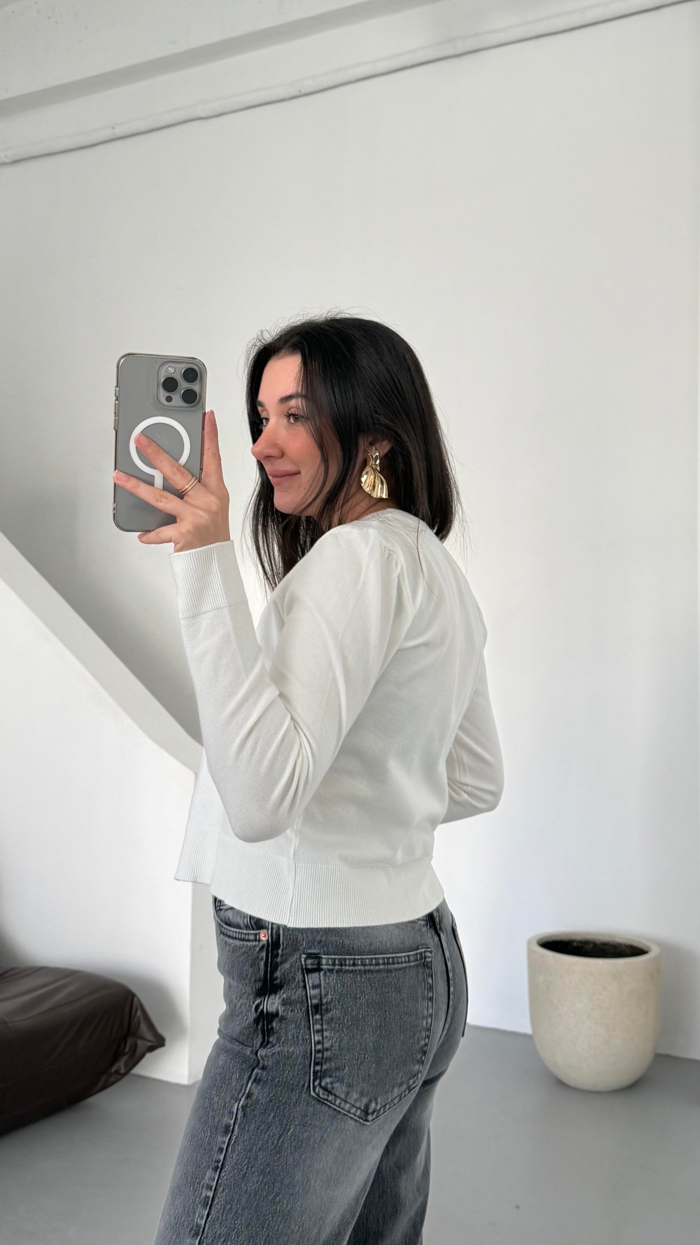 Mad Beyaz Dokulu Basıc Triko Hırka