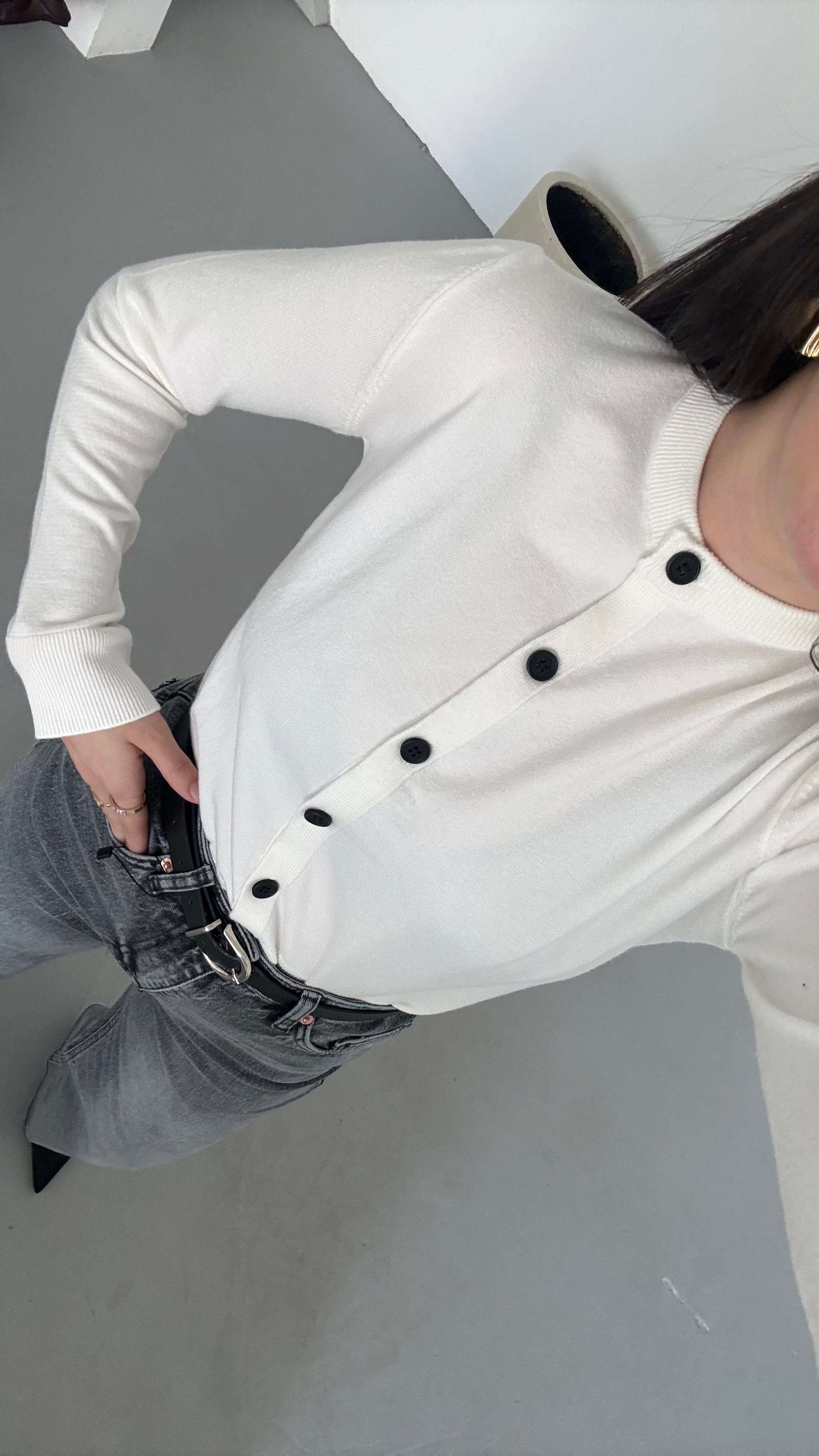 Mad Beyaz Dokulu Basıc Triko Hırka