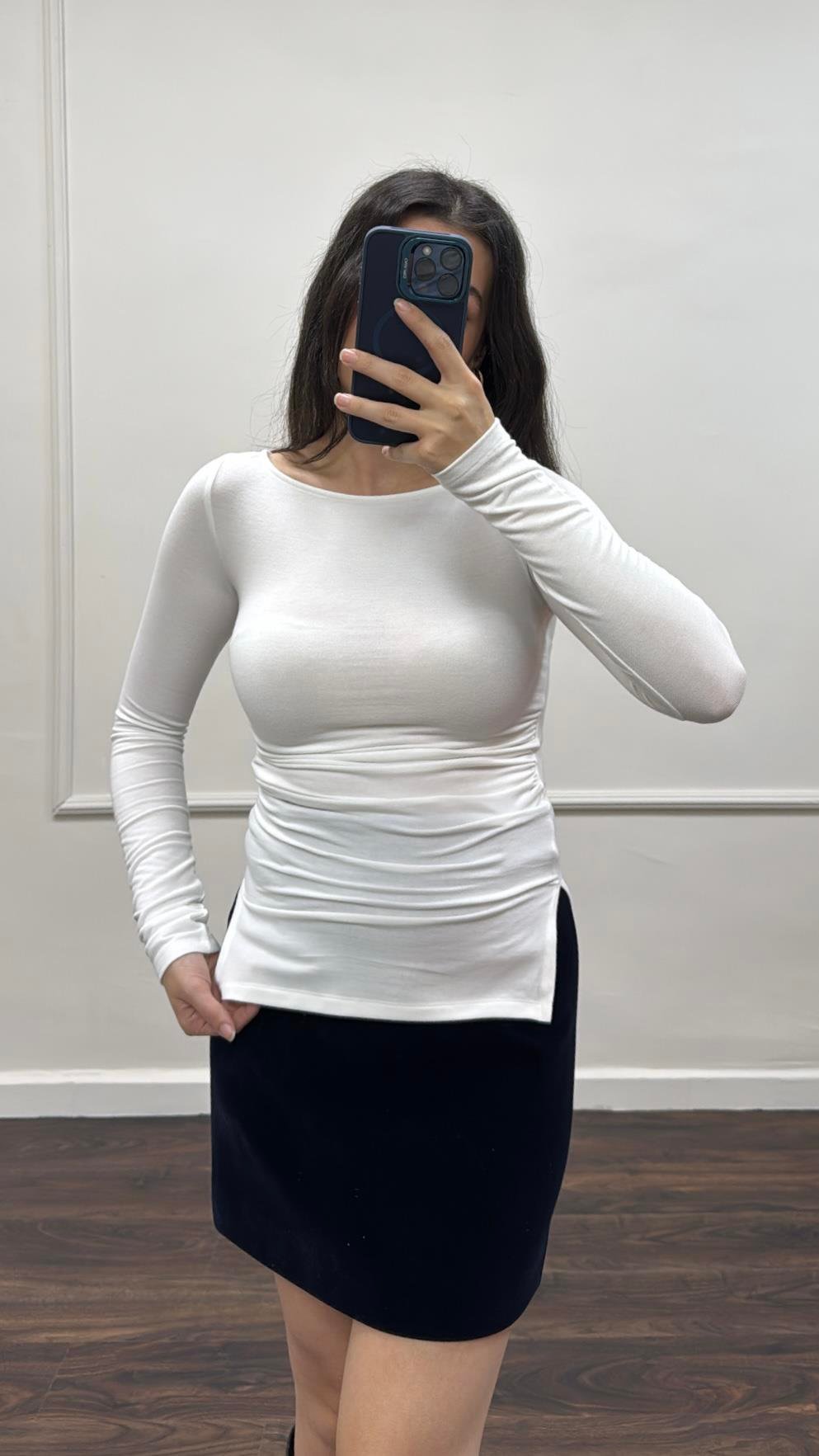 Mad Beyaz Kaşmir Karışımlı Drapeli Bluz