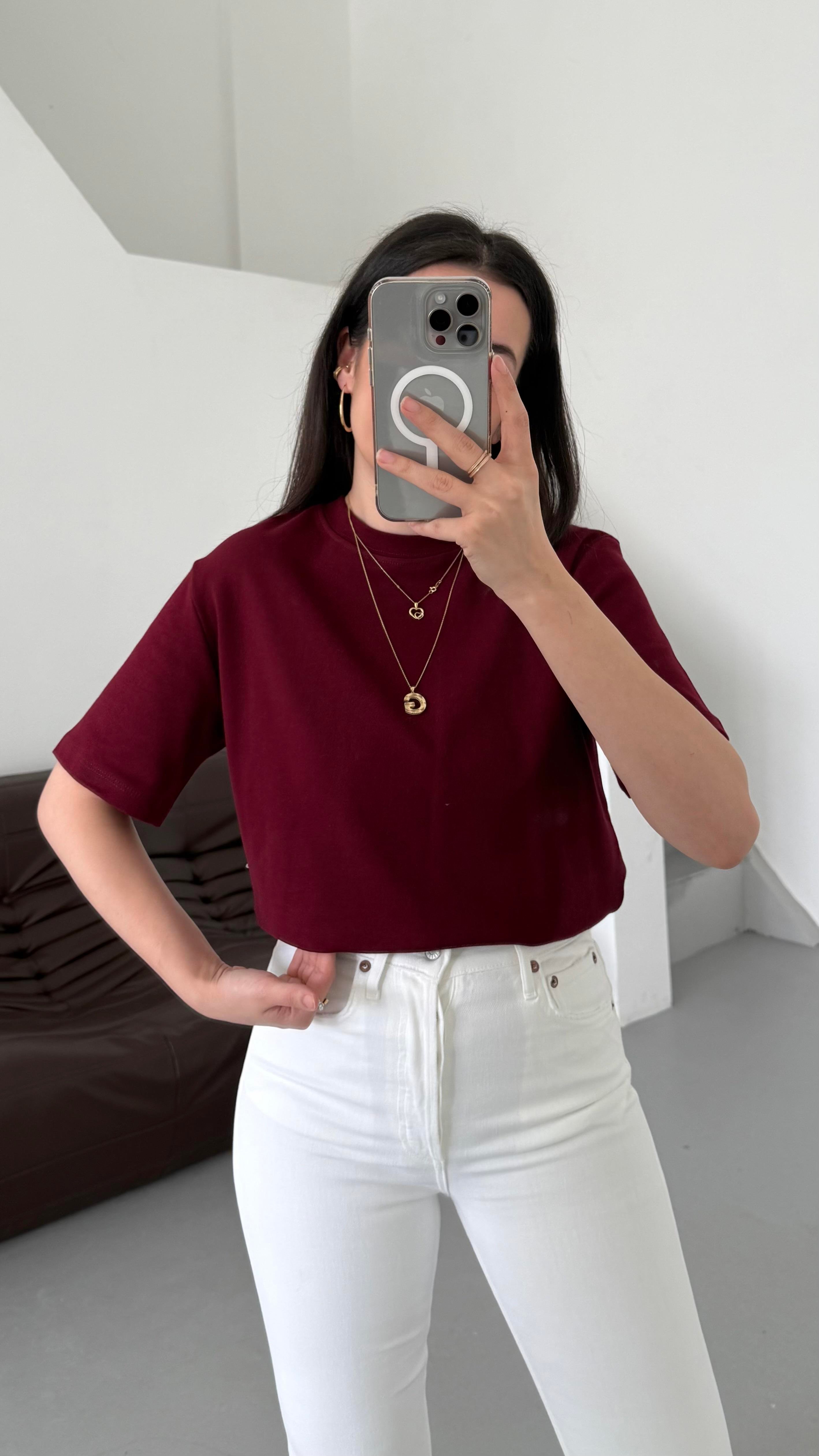 Mad Bordo Basıc Tişört