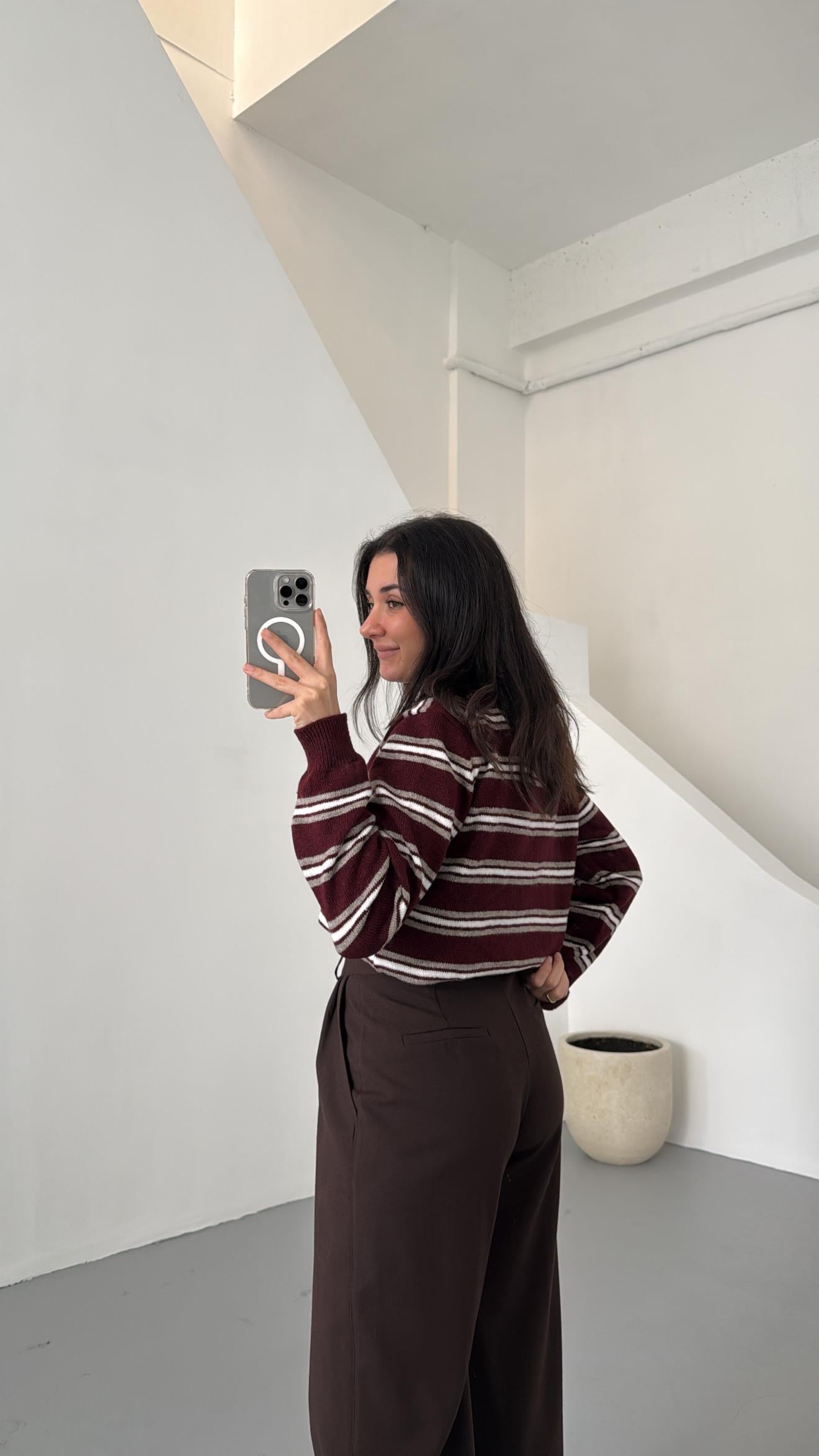 Mad Bordo Çizgili Polo Yaka Triko Kazak