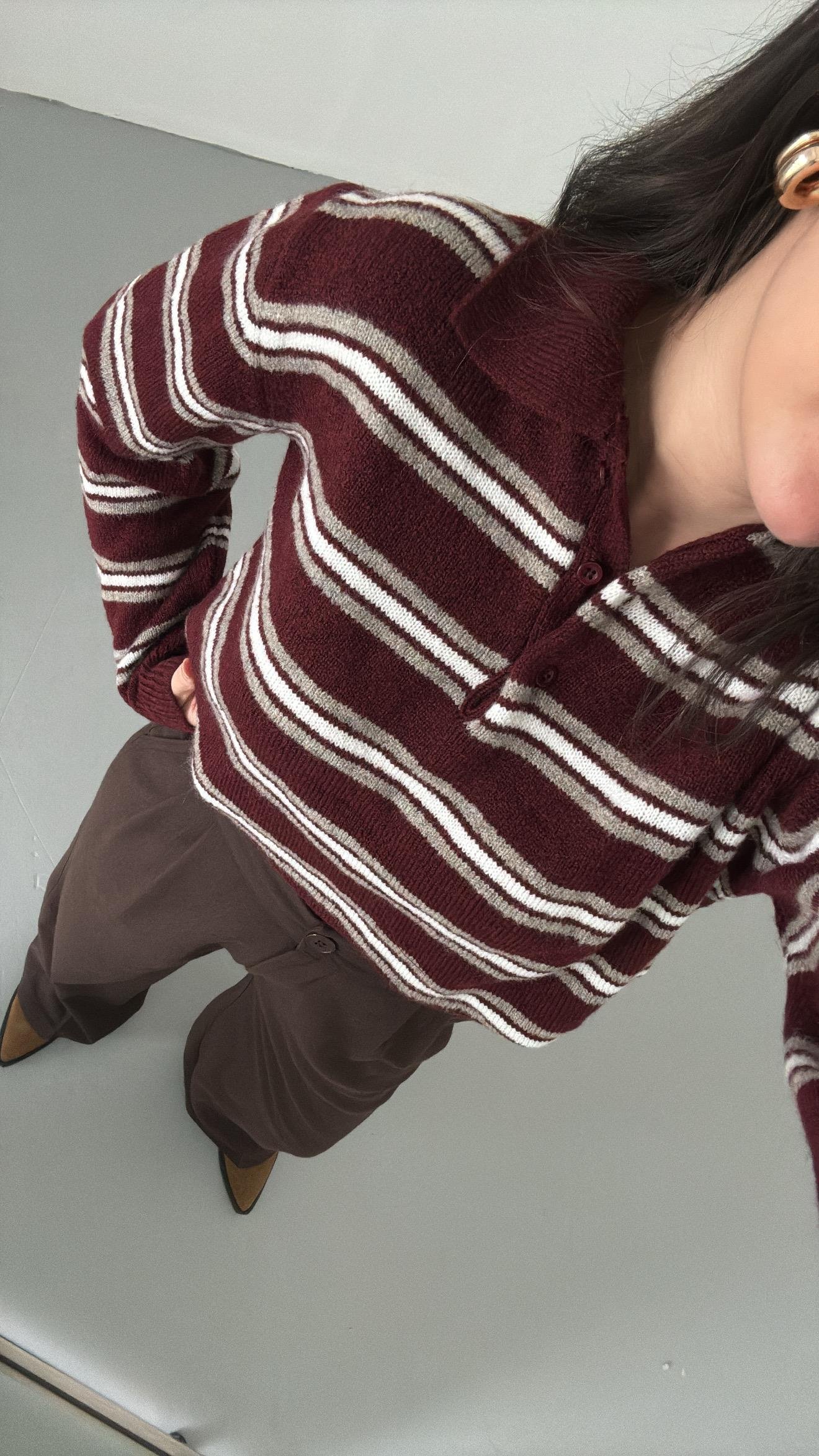 Mad Bordo Çizgili Polo Yaka Triko Kazak