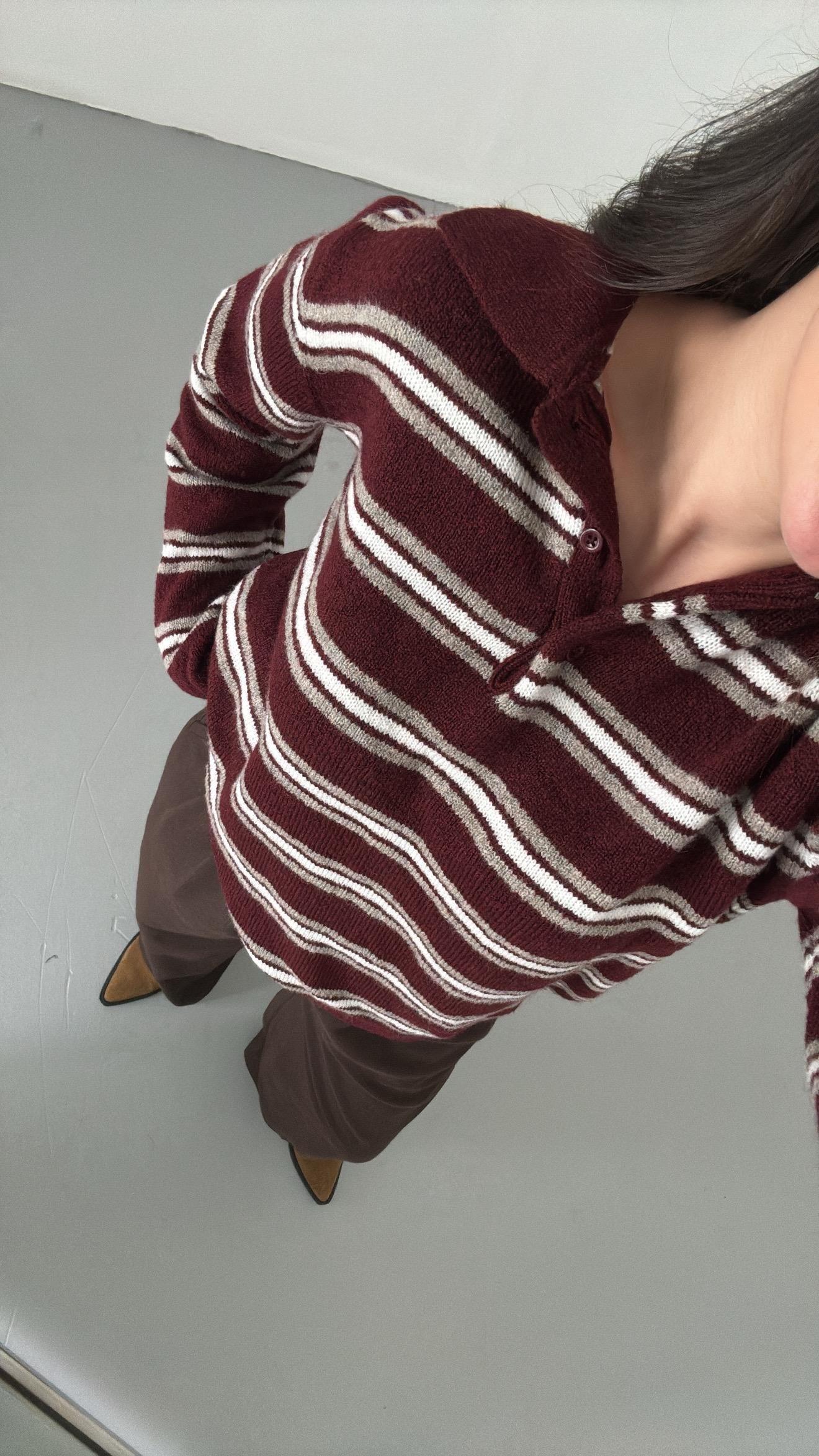 Mad Bordo Çizgili Polo Yaka Triko Kazak