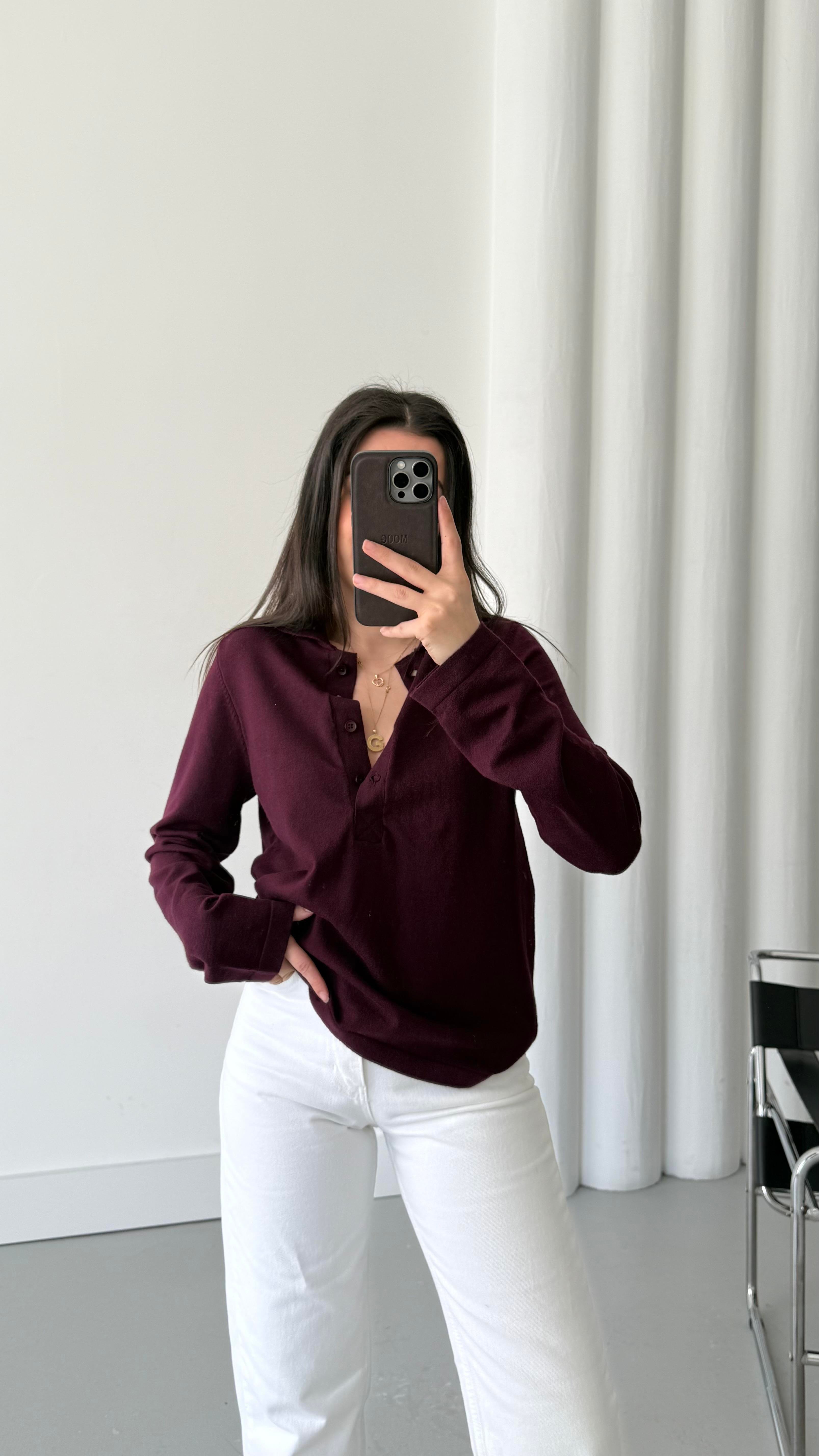 Mad Bordo Düğmeli Triko Bluz