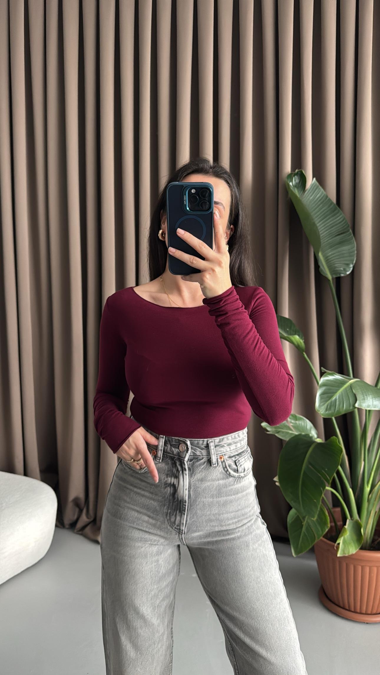 Mad Bordo Kaşmir Karışımlı Basıc Bluz