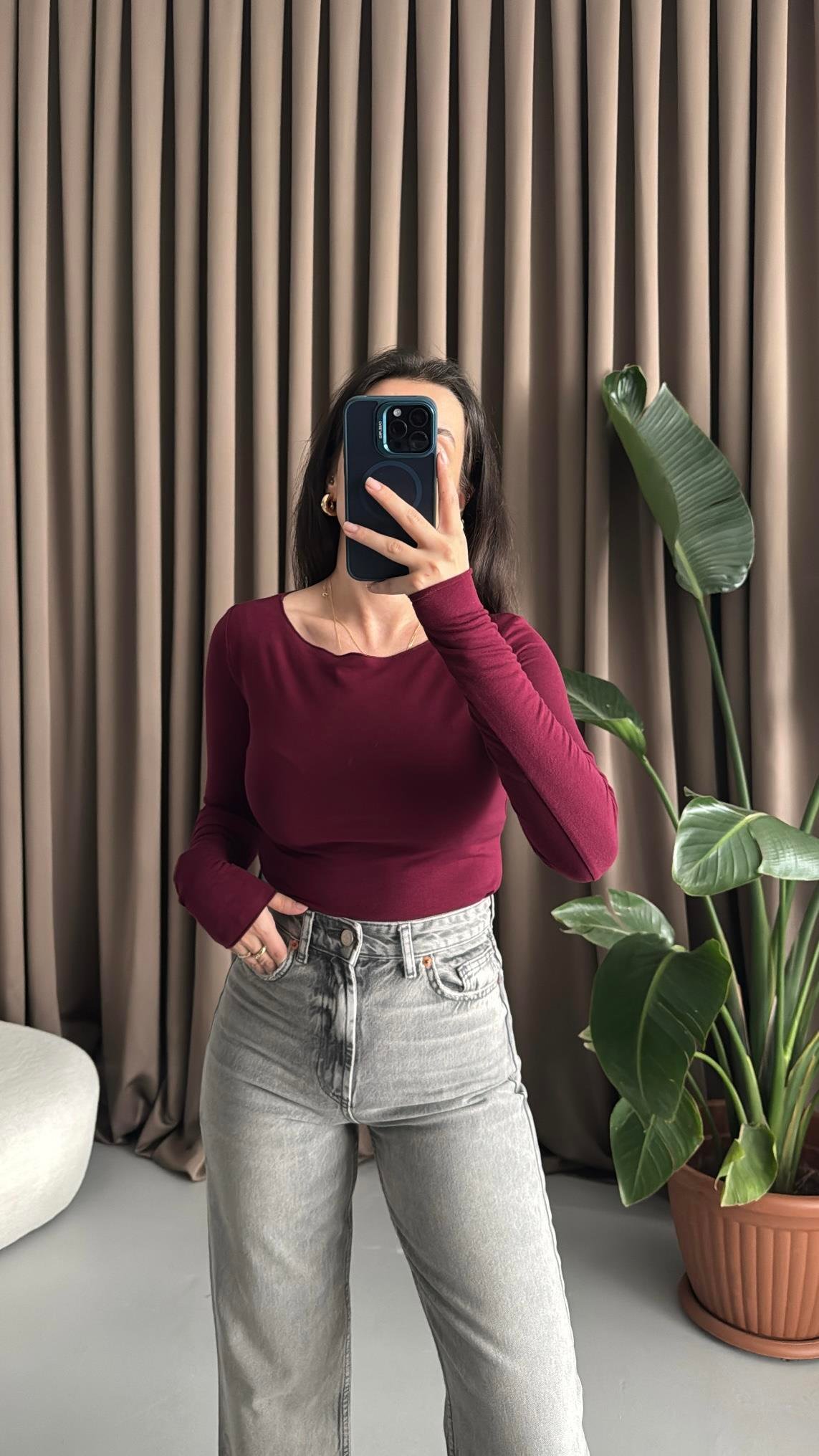 Mad Bordo Kaşmir Karışımlı Basıc Bluz