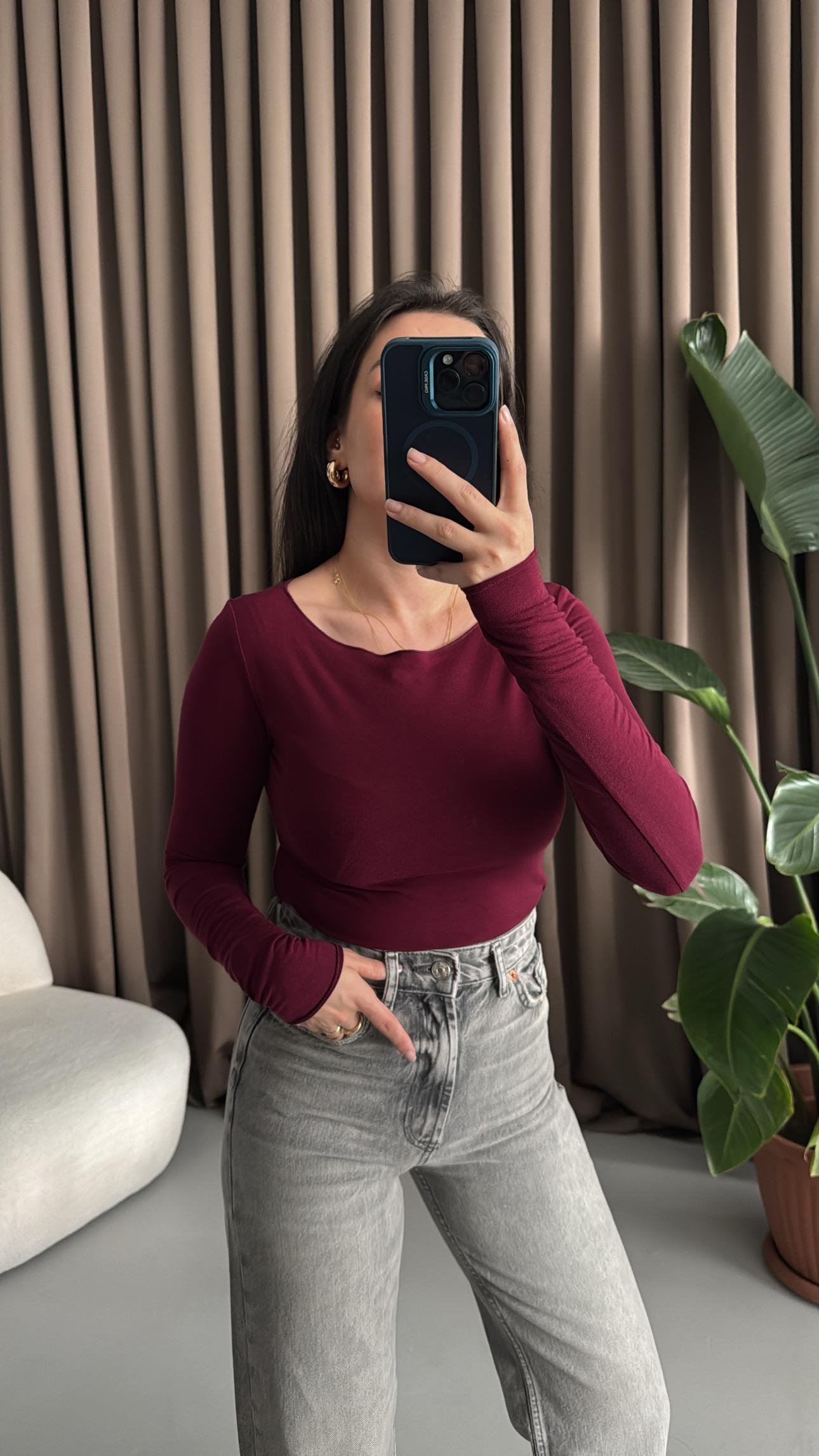 Mad Bordo Kaşmir Karışımlı Basıc Bluz