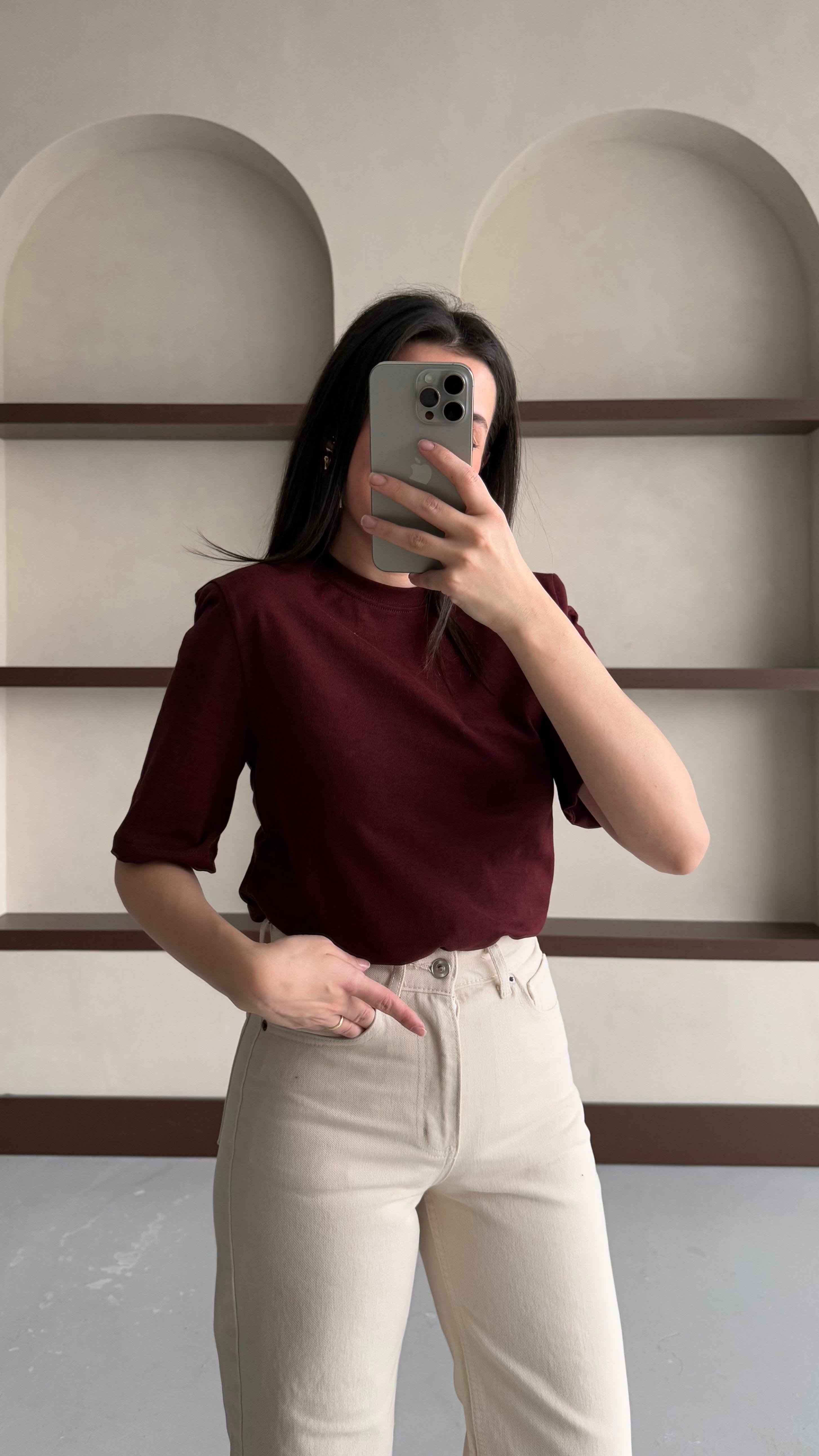 Mad Bordo Vatkalı Basıc Tişört