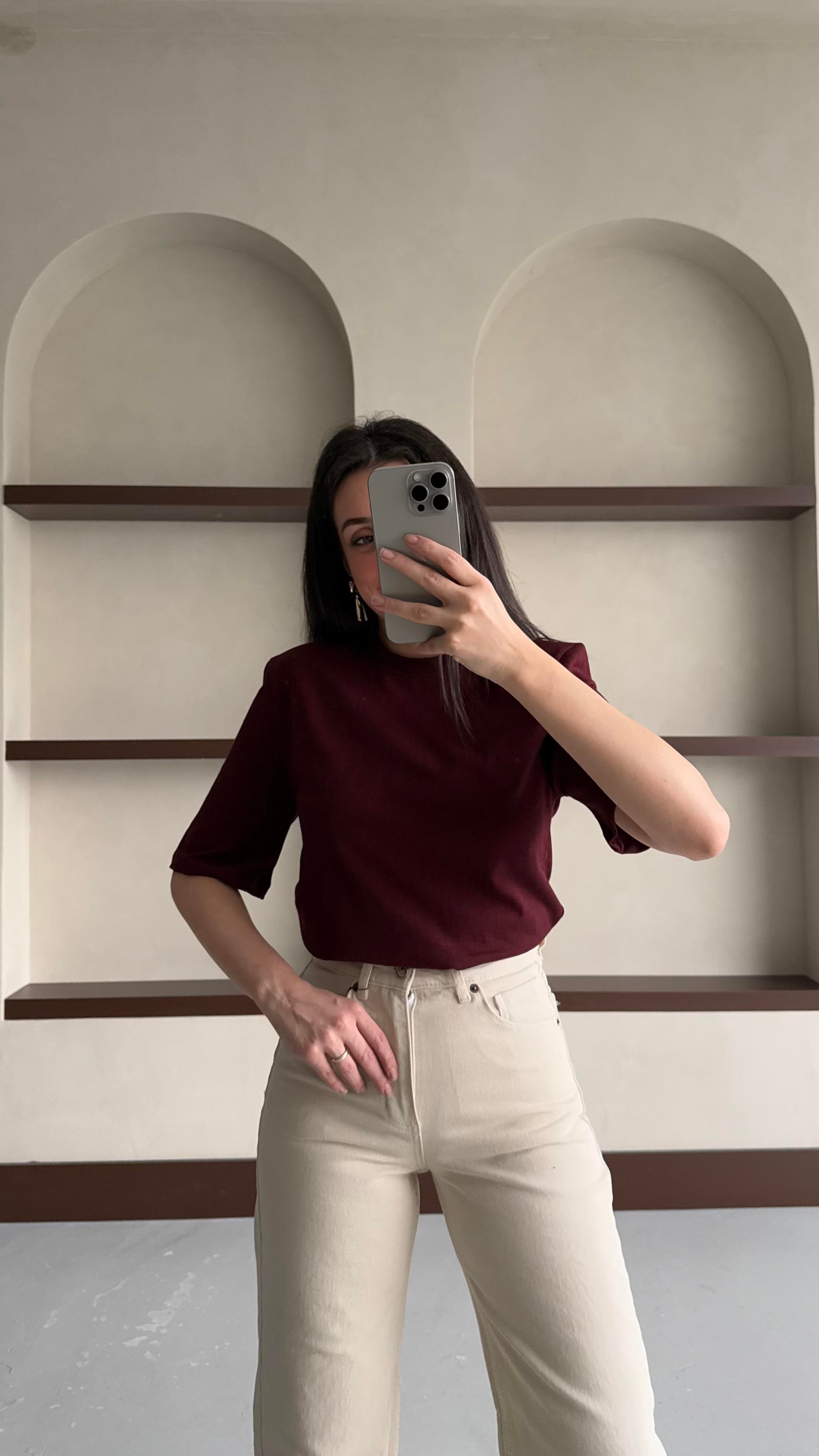 Mad Bordo Vatkalı Basıc Tişört