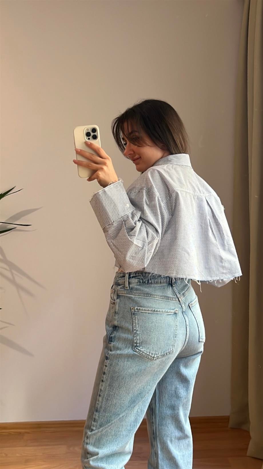 MAD ÇİZGİLİ CROP GÖMLEK