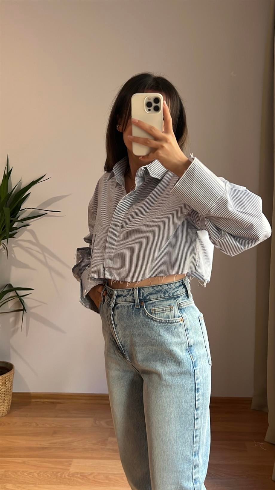 MAD ÇİZGİLİ CROP GÖMLEK