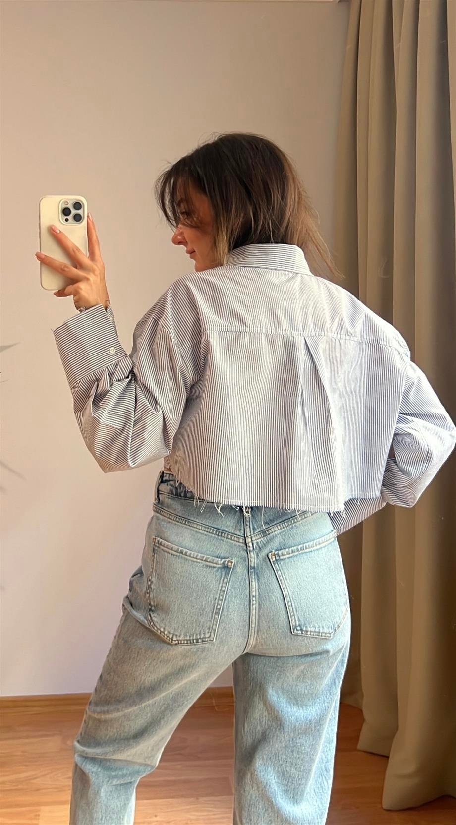 MAD ÇİZGİLİ CROP GÖMLEK