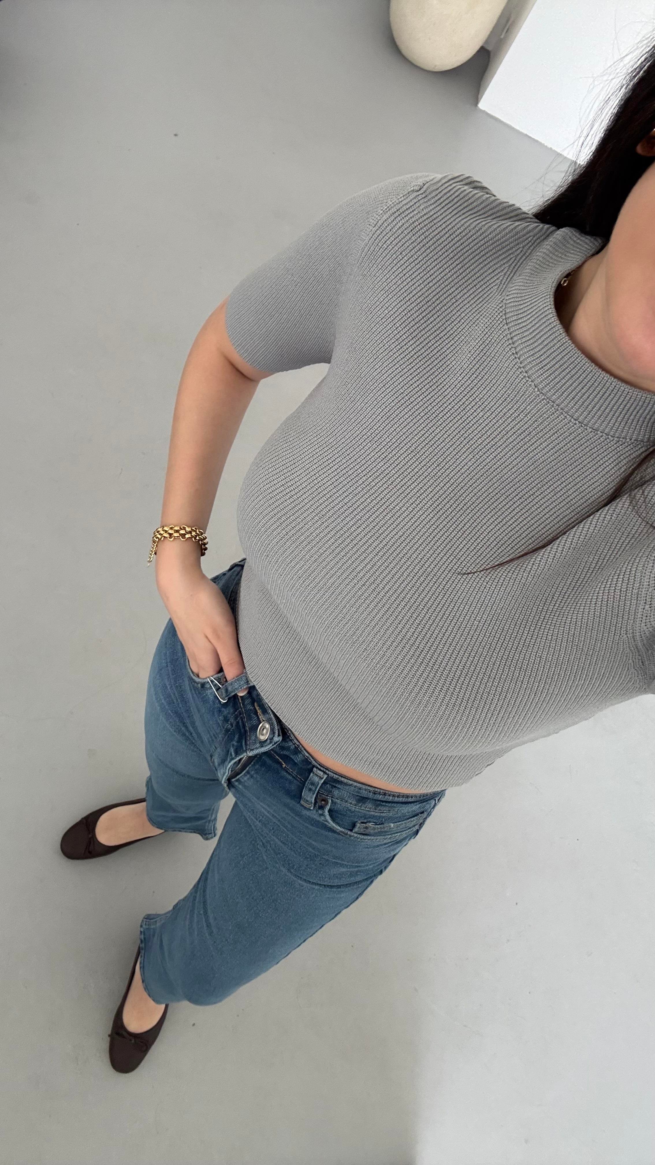 Mad Gri Kısa Kollu Örme Triko