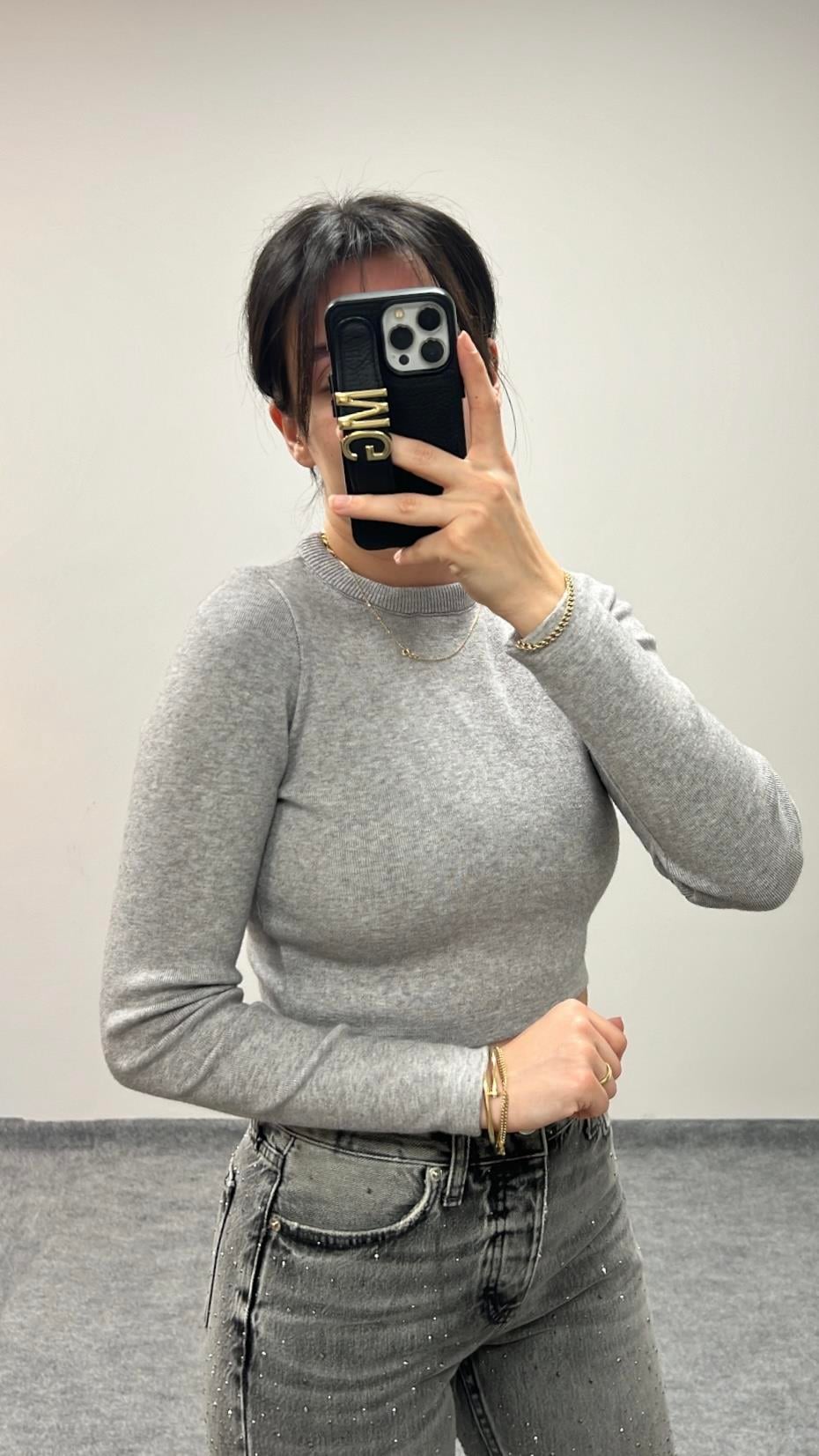 MAD GRİ SIK ÖRME CROP TRİKO