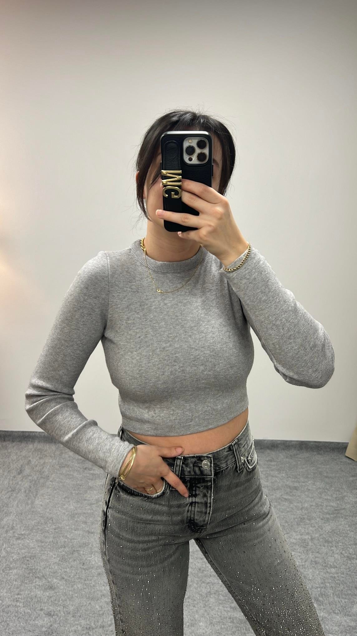 MAD GRİ SIK ÖRME CROP TRİKO