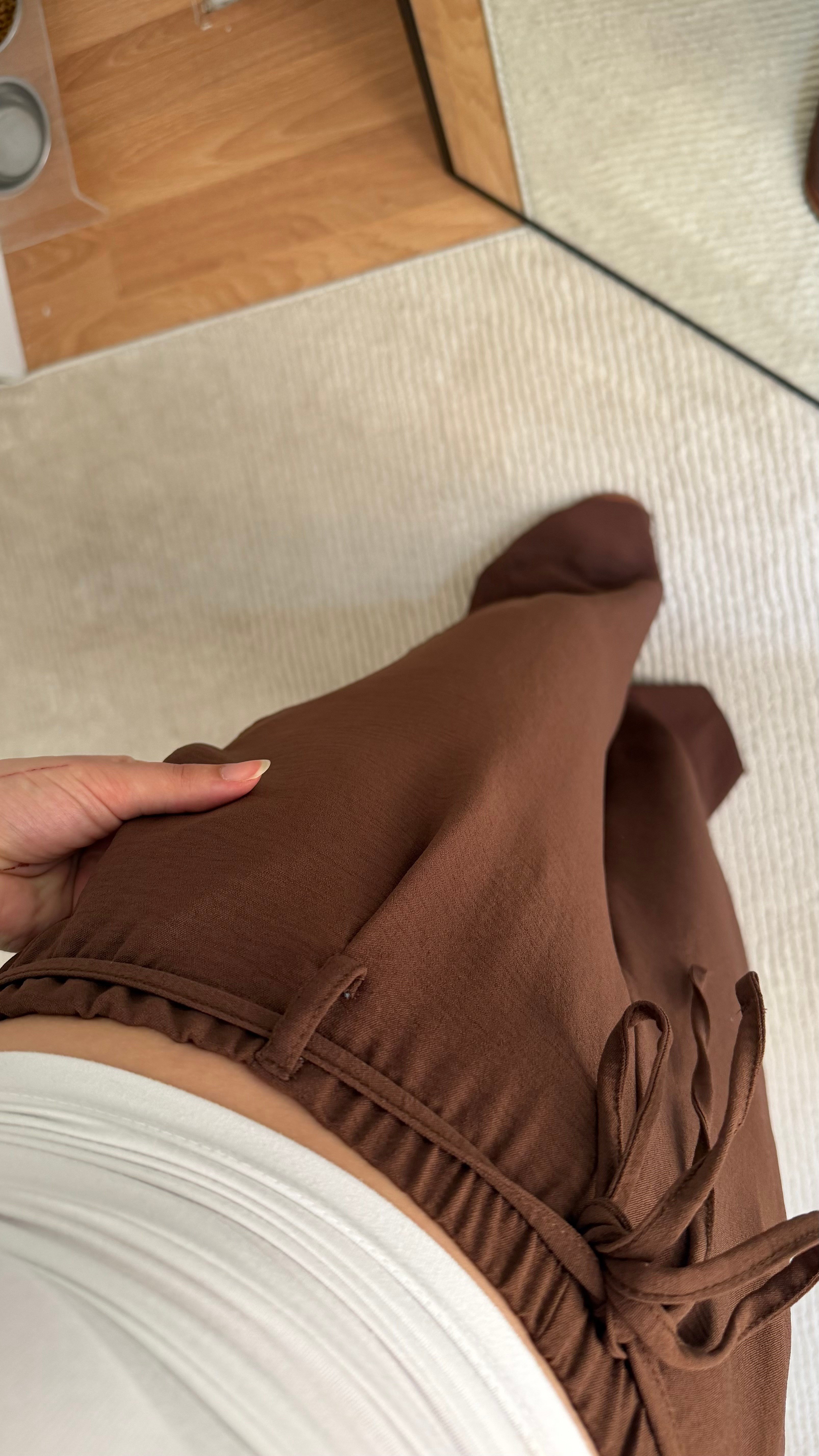 Mad Kahve Salaş Kuşaklı Keten Tensel Pantolon