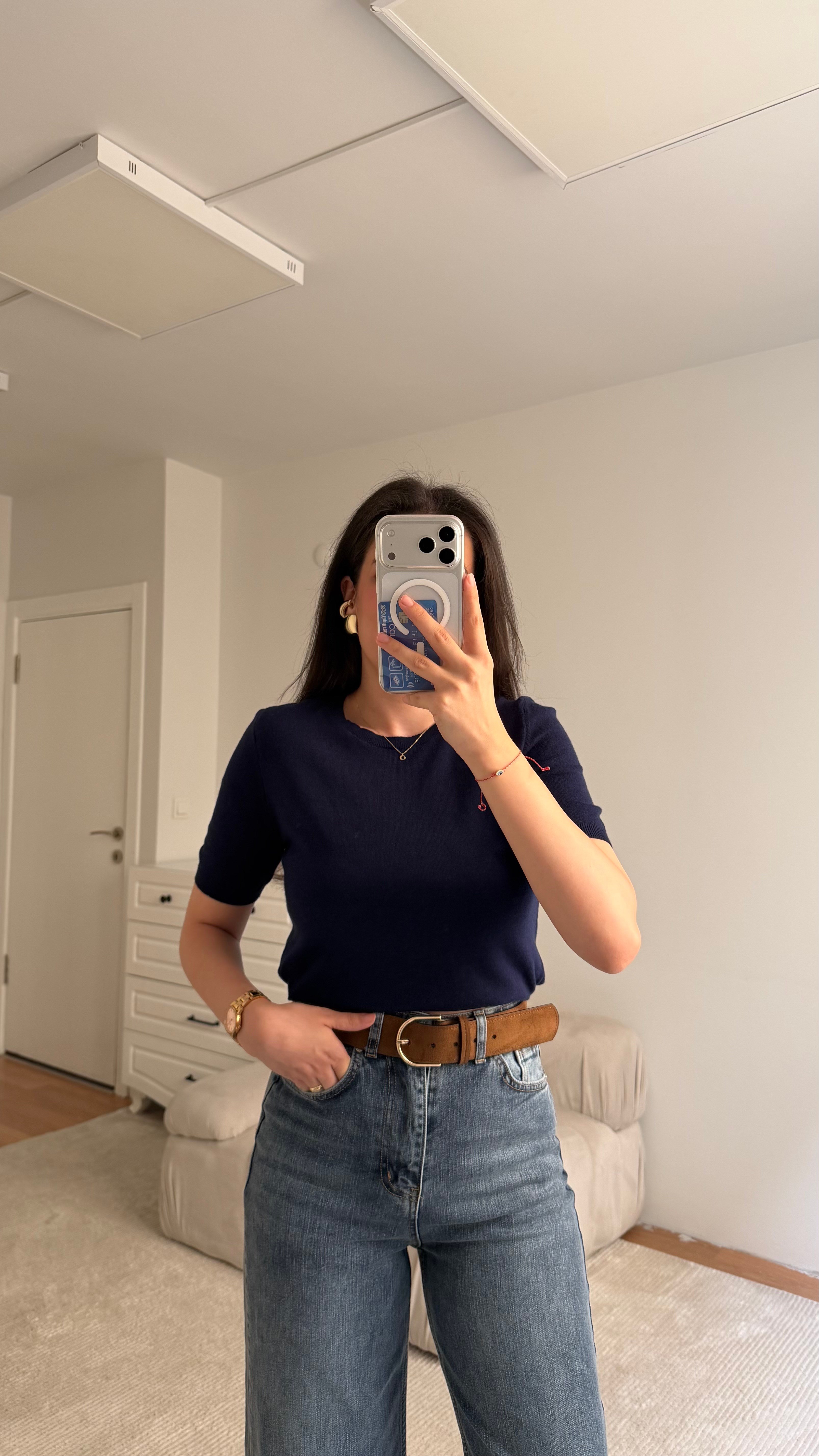 Mad Lacivert Bisiklet Yaka Kısa Kollu Triko Bluz