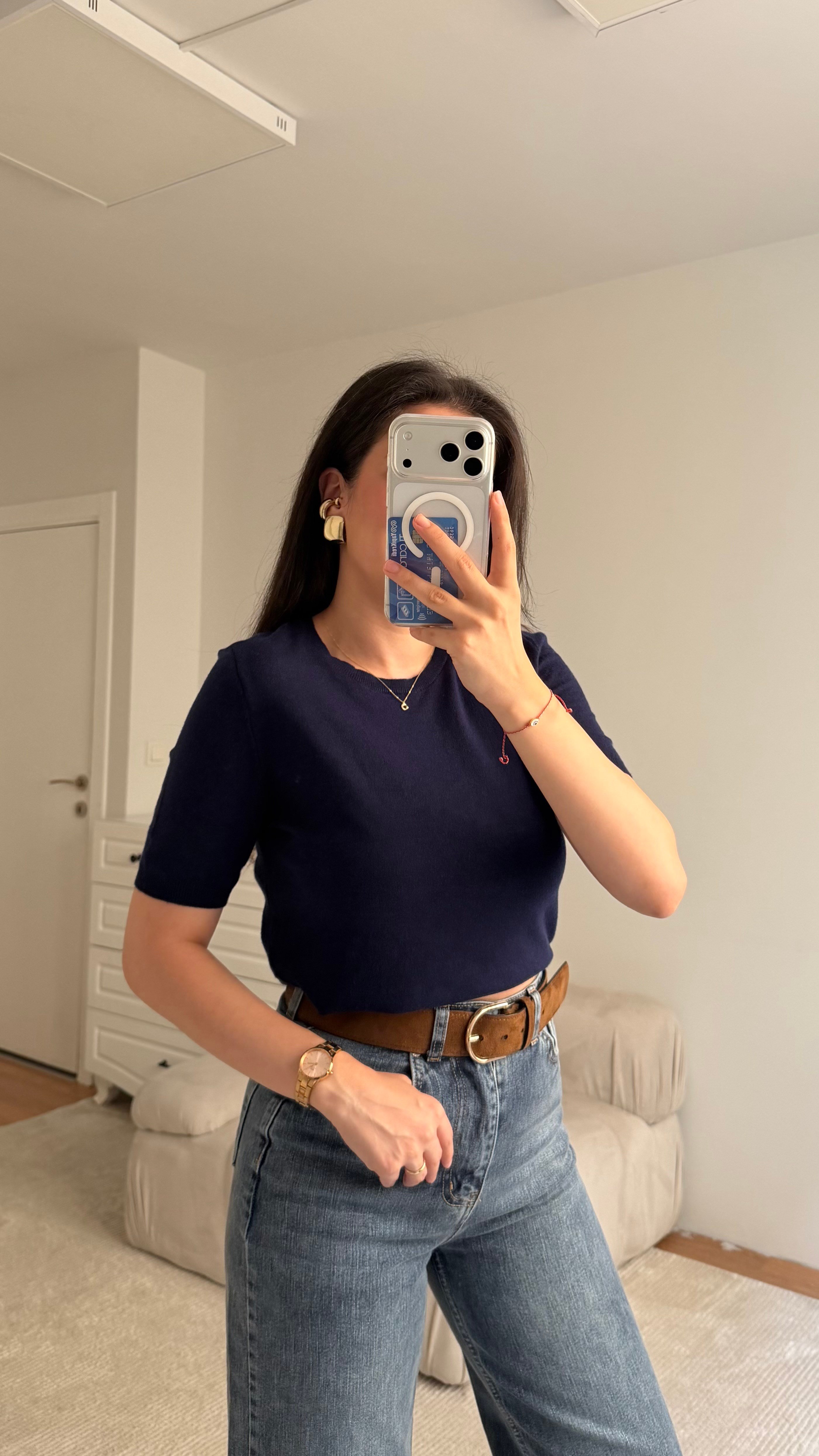 Mad Lacivert Bisiklet Yaka Kısa Kollu Triko Bluz