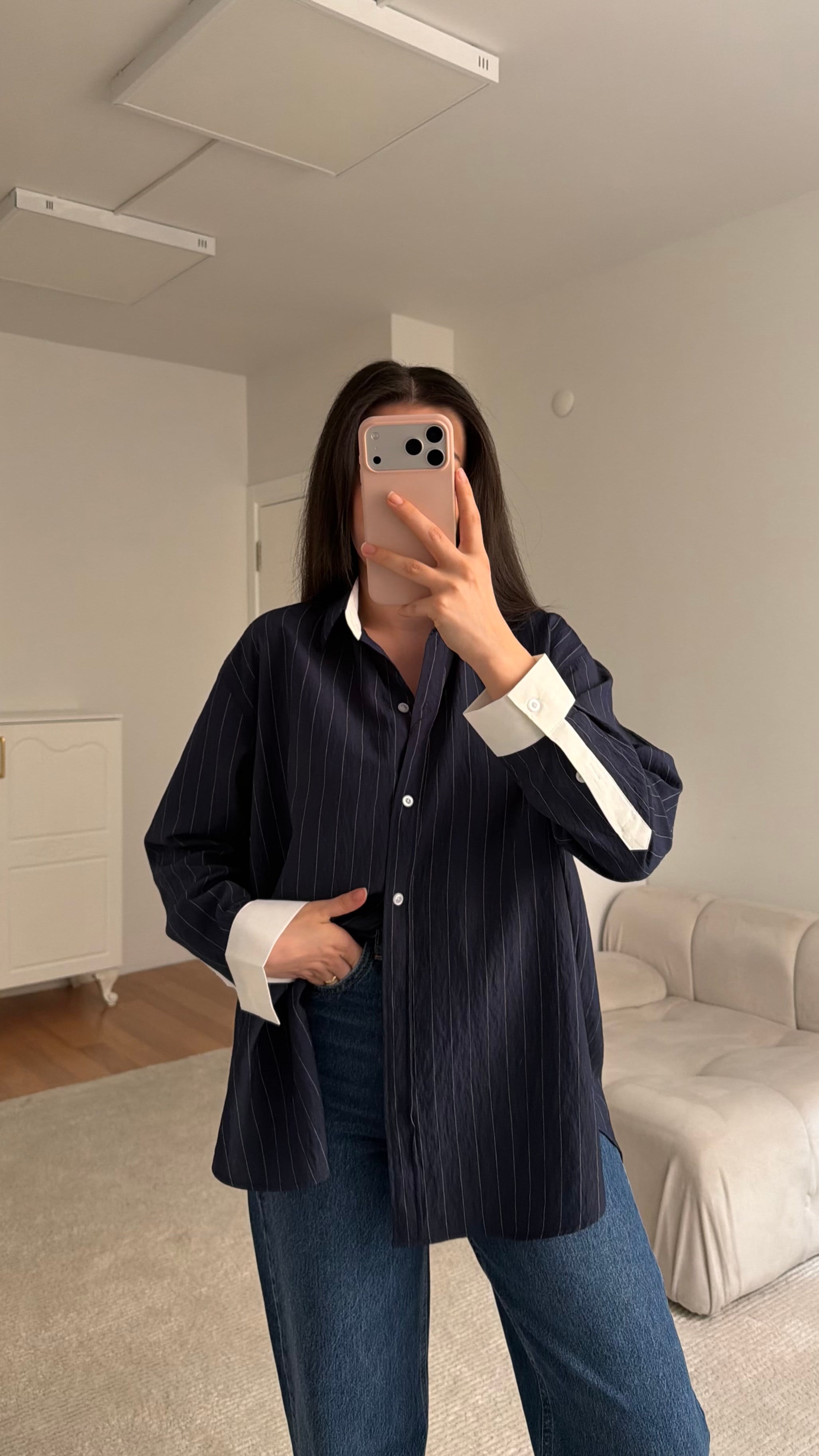 Mad Lacivert Premium Çizgili Gömlek