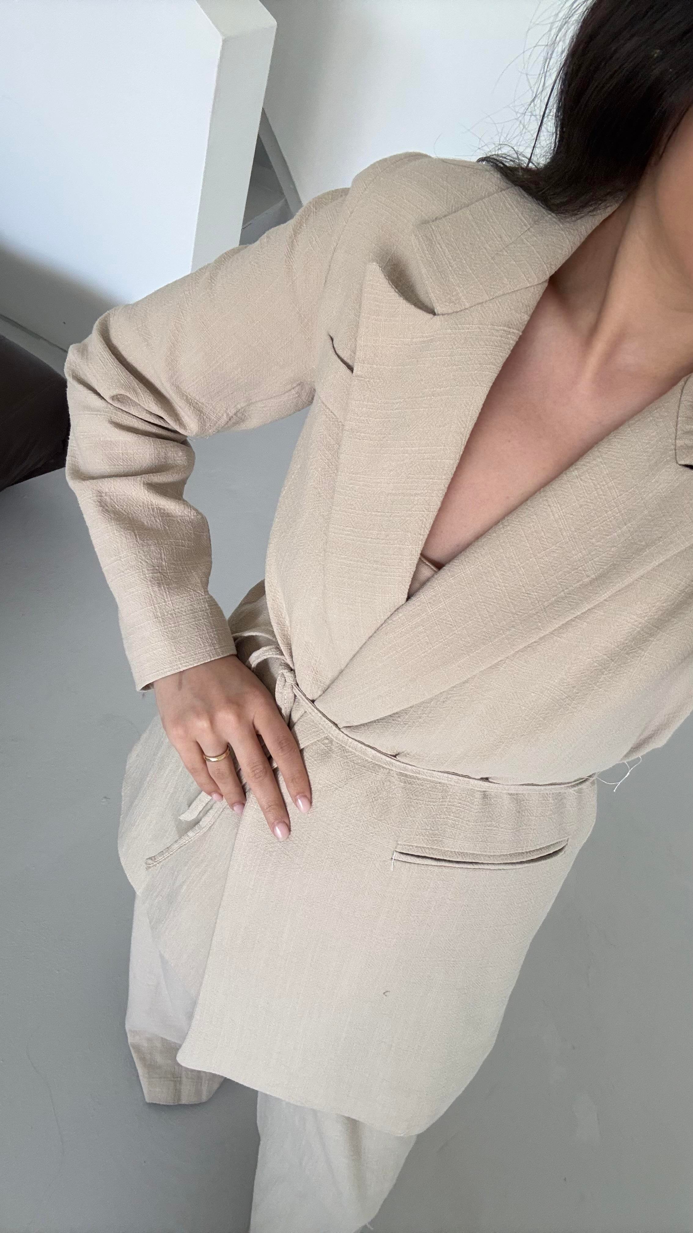 Mad Natural Keten Bağlamalı Blazer