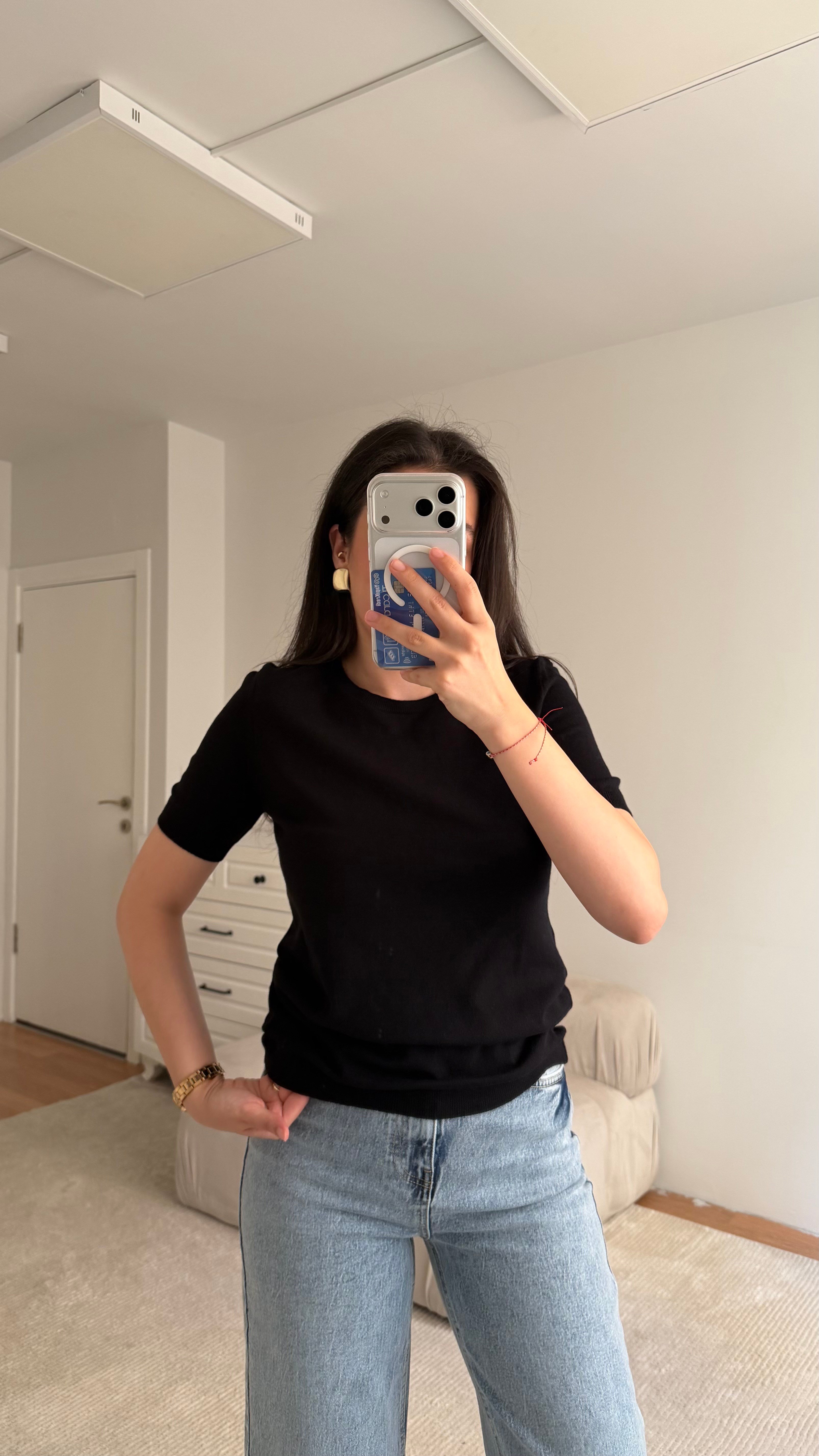 Mad Siyah Bisiklet Yaka Kısa Kollu Triko Bluz