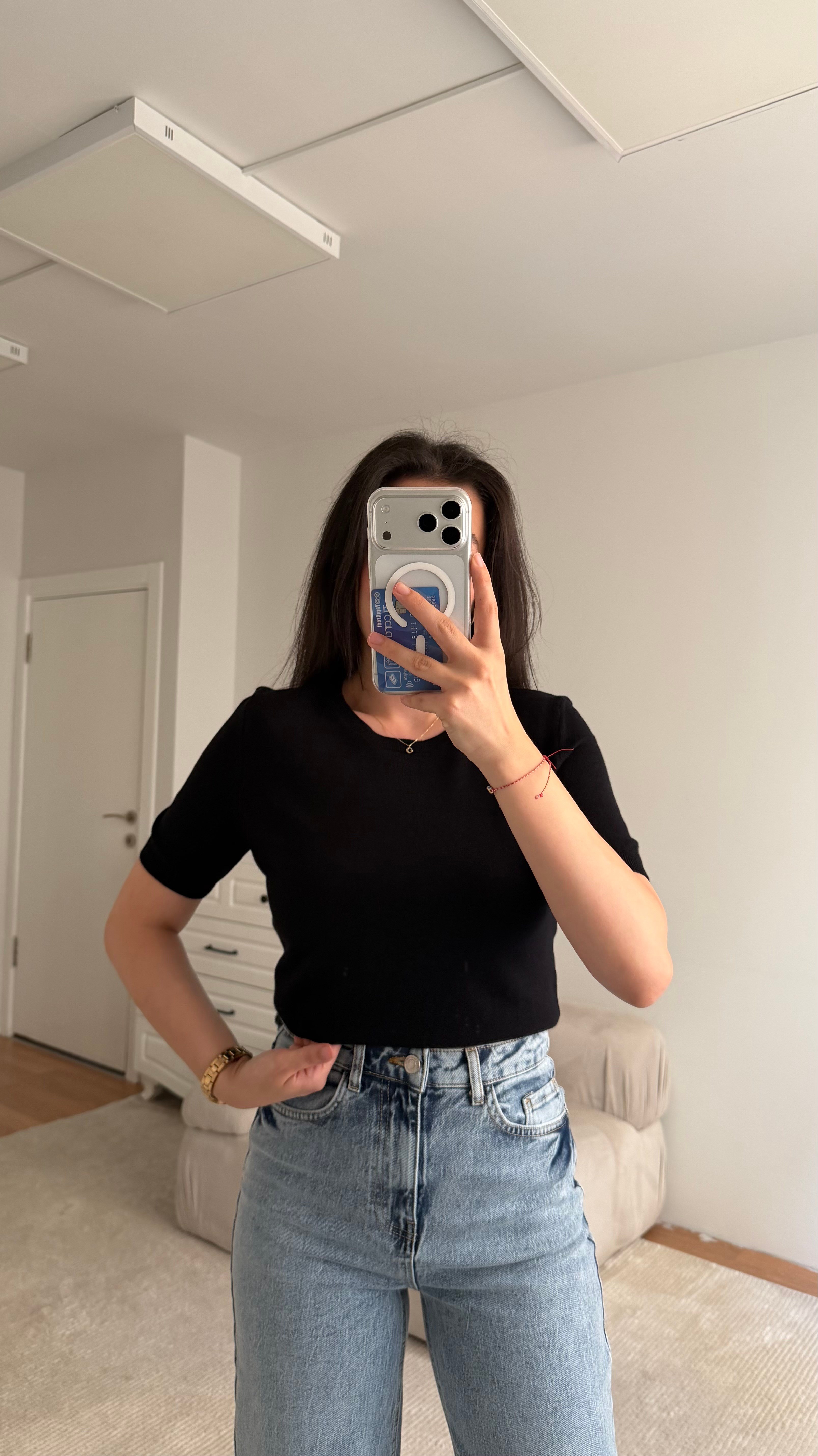 Mad Siyah Bisiklet Yaka Kısa Kollu Triko Bluz