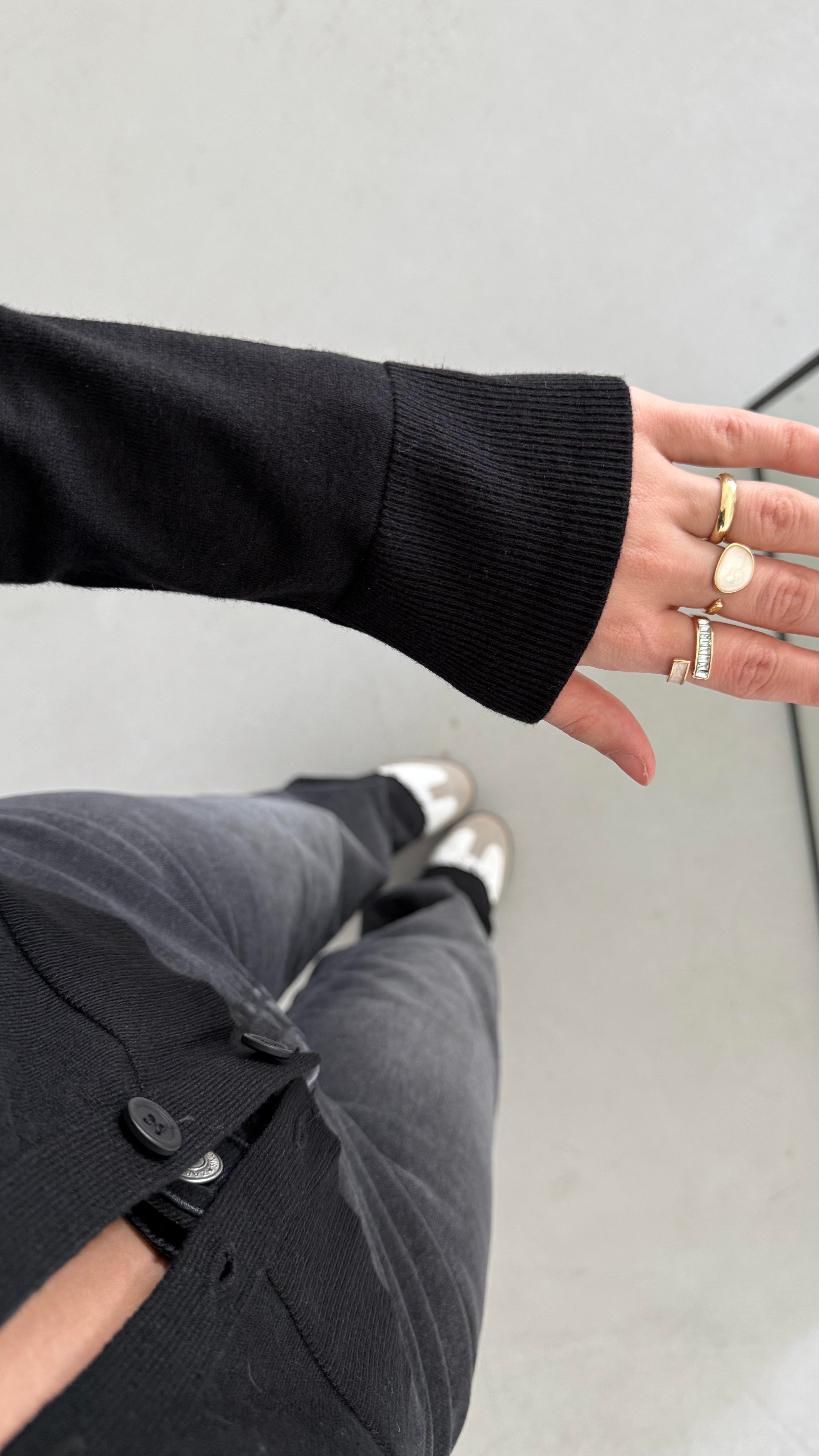 Mad Siyah Dokulu Basıc Triko Hırka