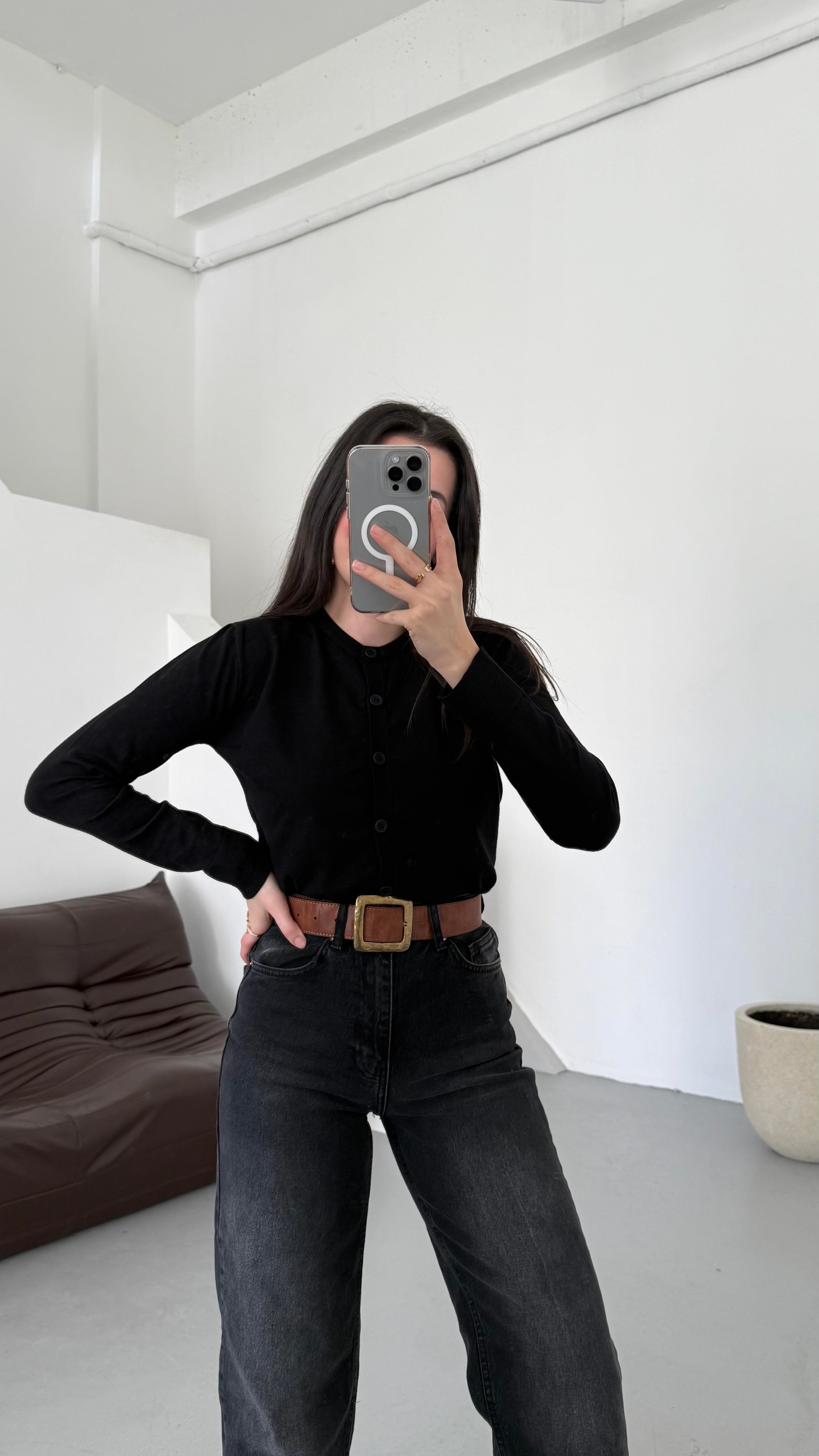 Mad Siyah Dokulu Basıc Triko Hırka