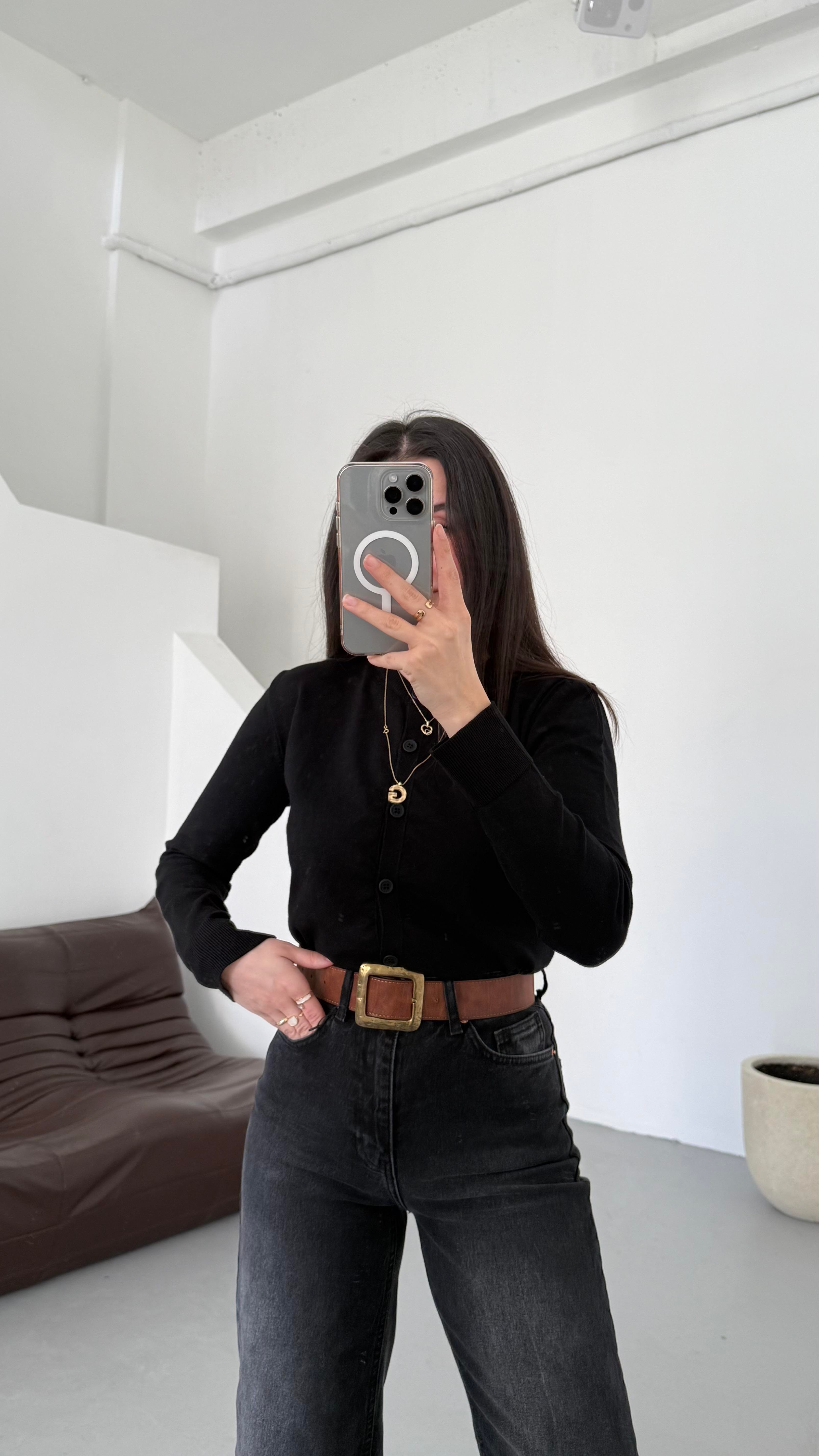 Mad Siyah Dokulu Basıc Triko Hırka