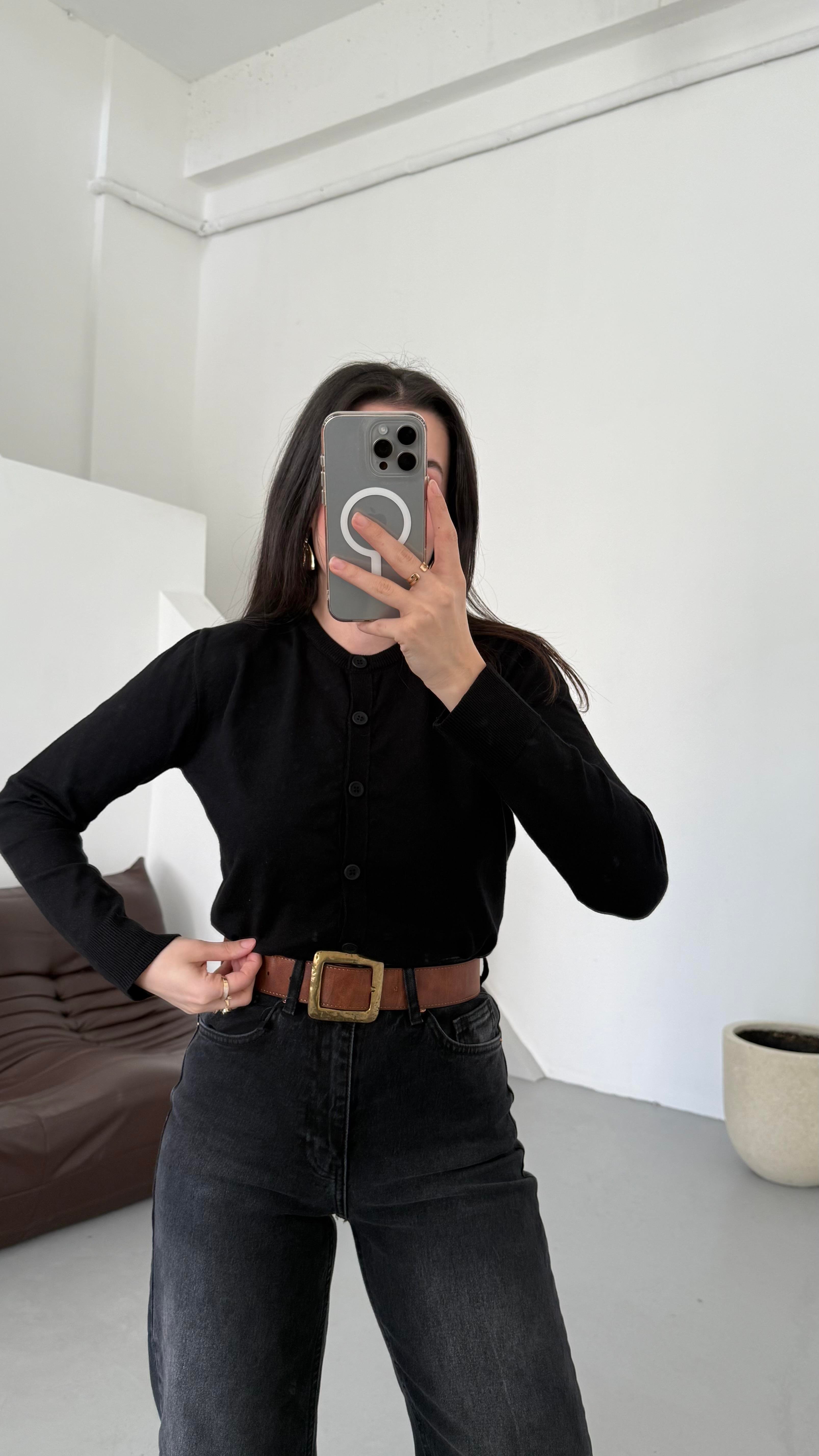 Mad Siyah Dokulu Basıc Triko Hırka