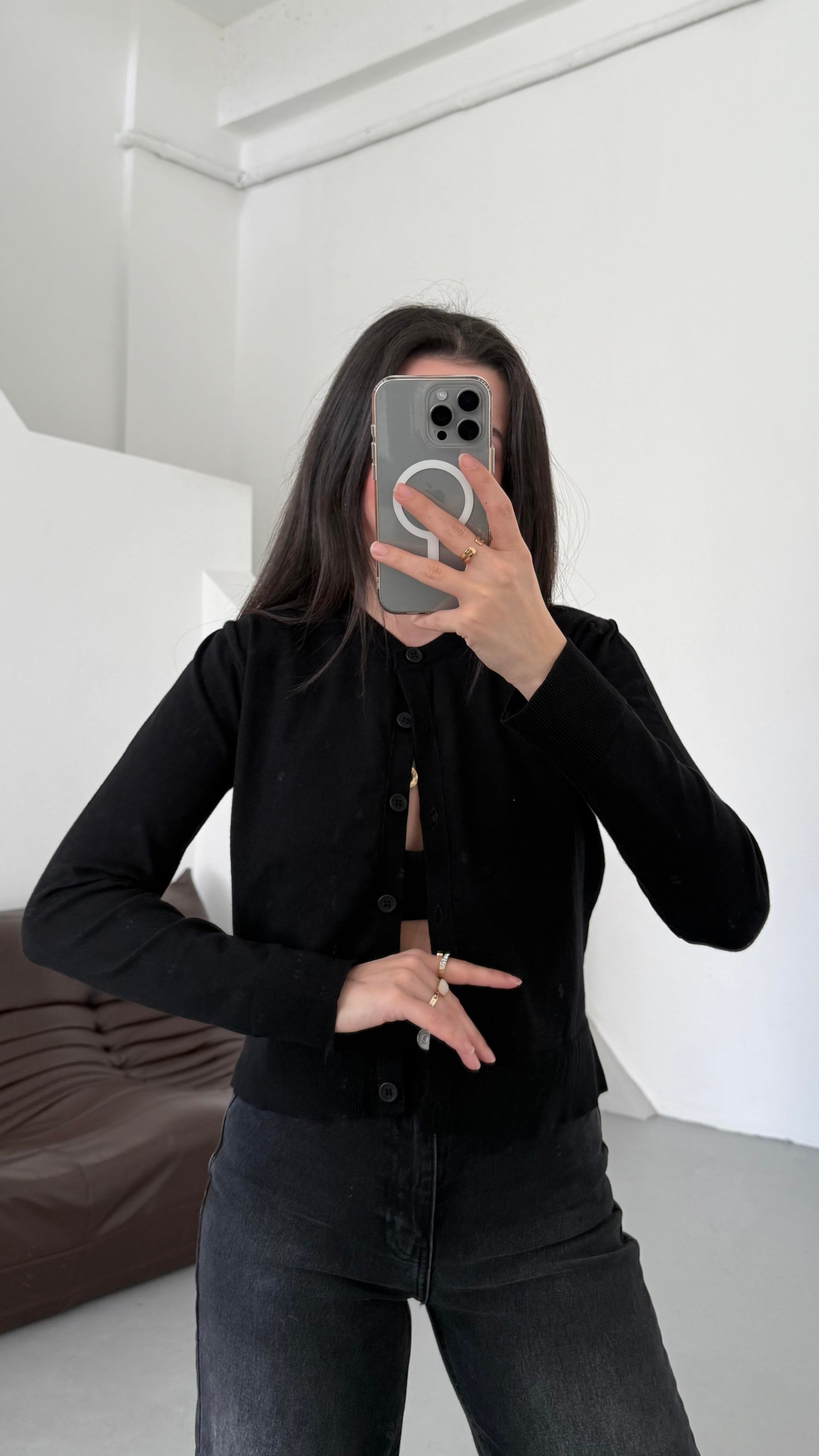 Mad Siyah Dokulu Basıc Triko Hırka