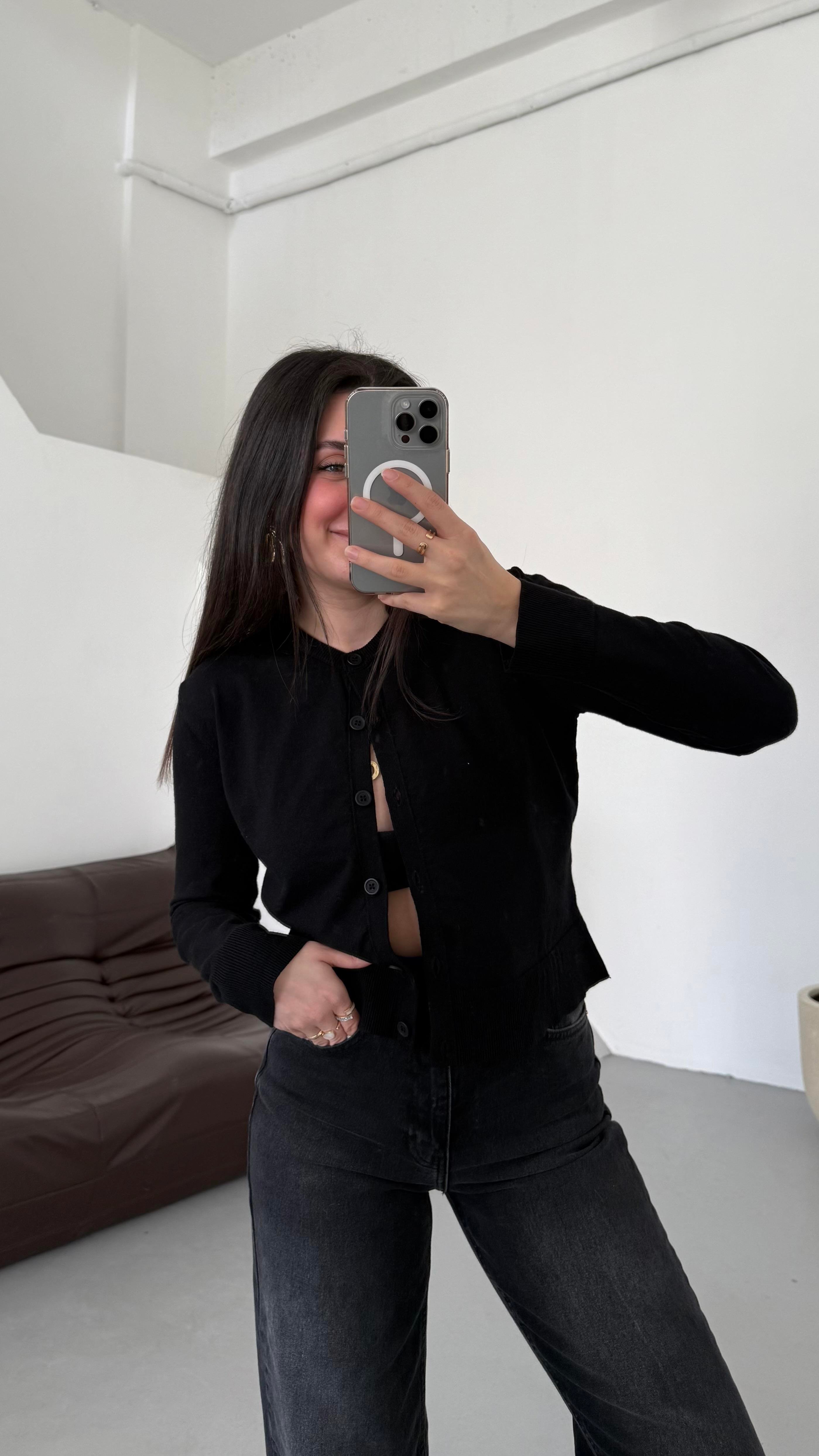 Mad Siyah Dokulu Basıc Triko Hırka